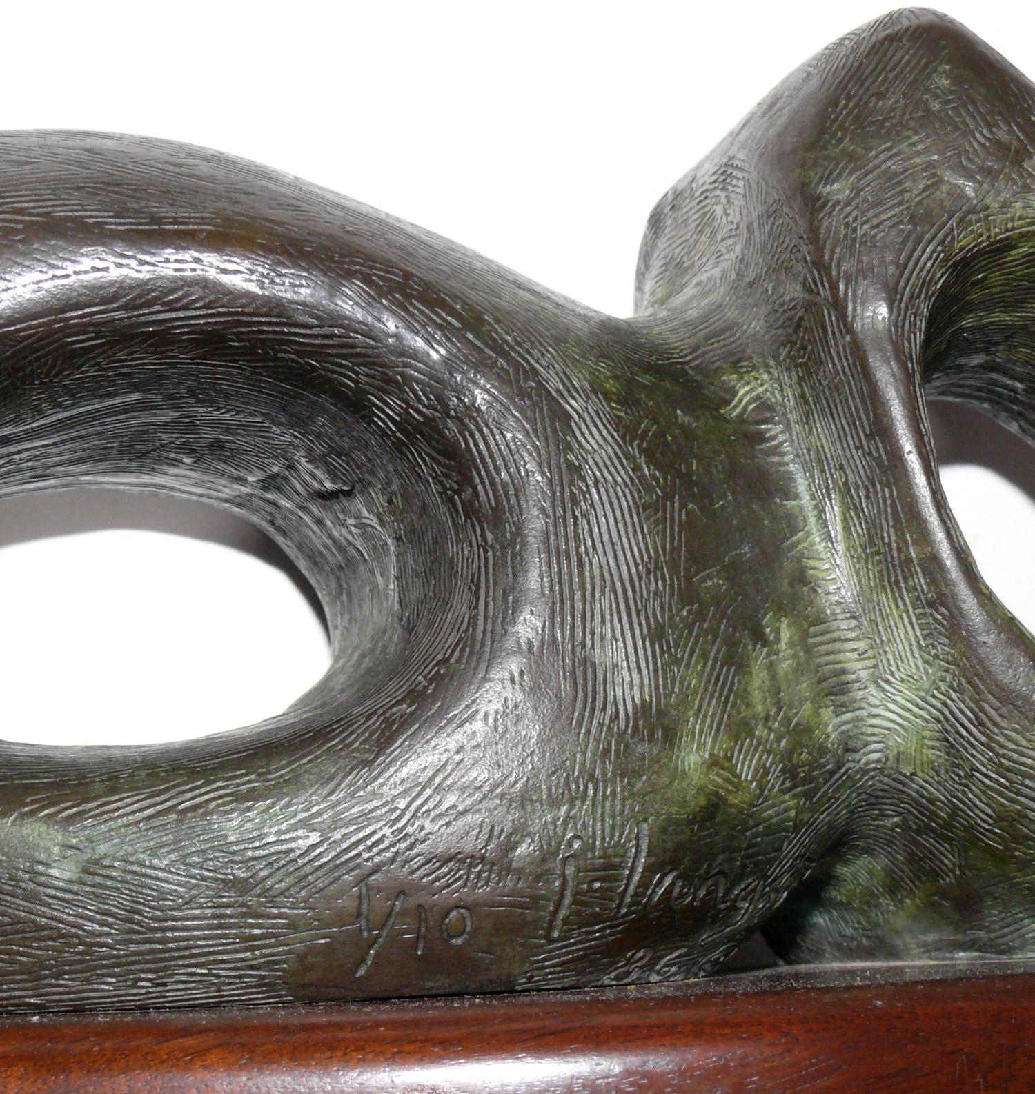 Mid-Century Modern Bronze Abstract Figural Sculpture in the Manner of Henry Moore or Hepworth