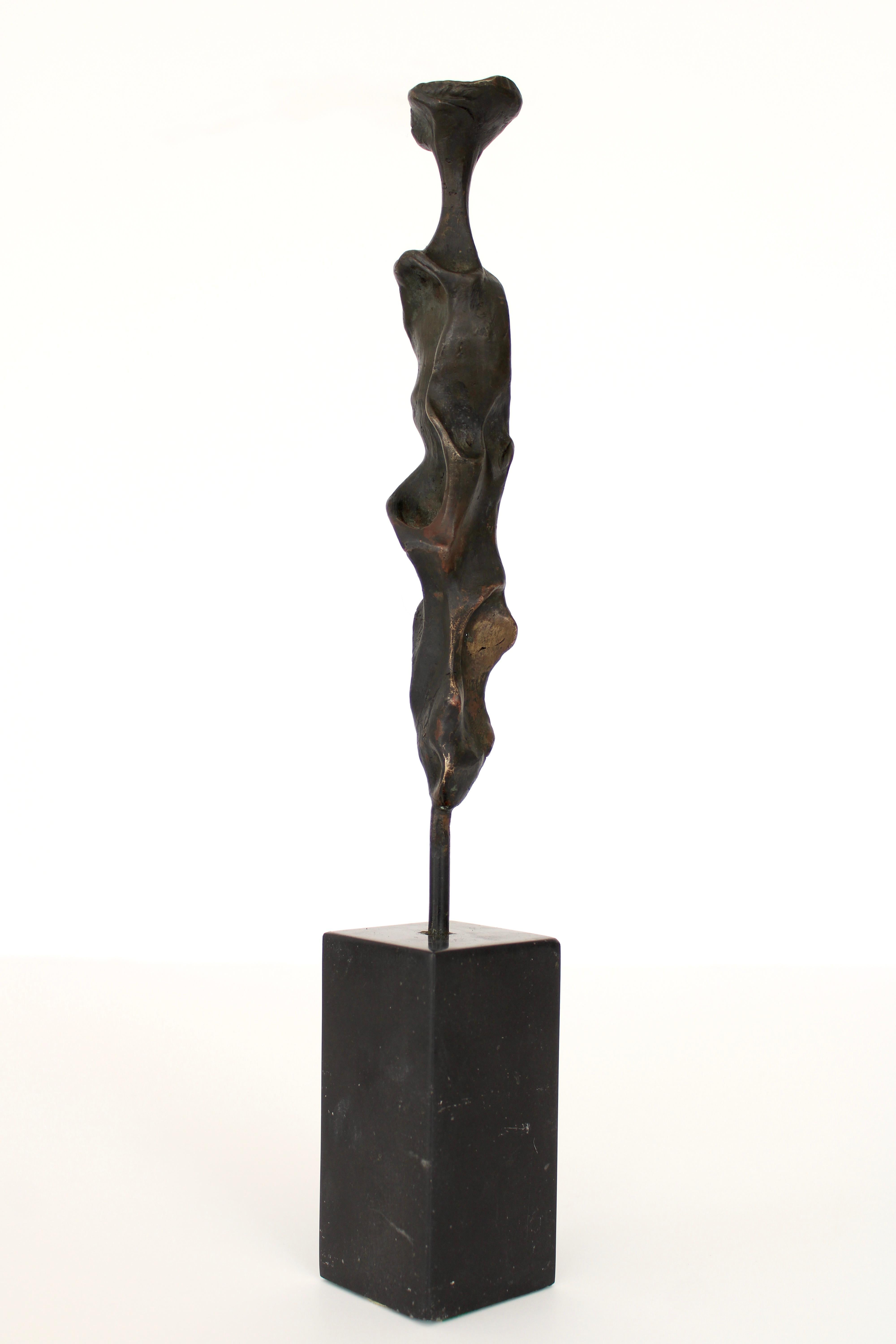 American Bronze Abstract Figurative Sculpture on Black Marble Mount 
