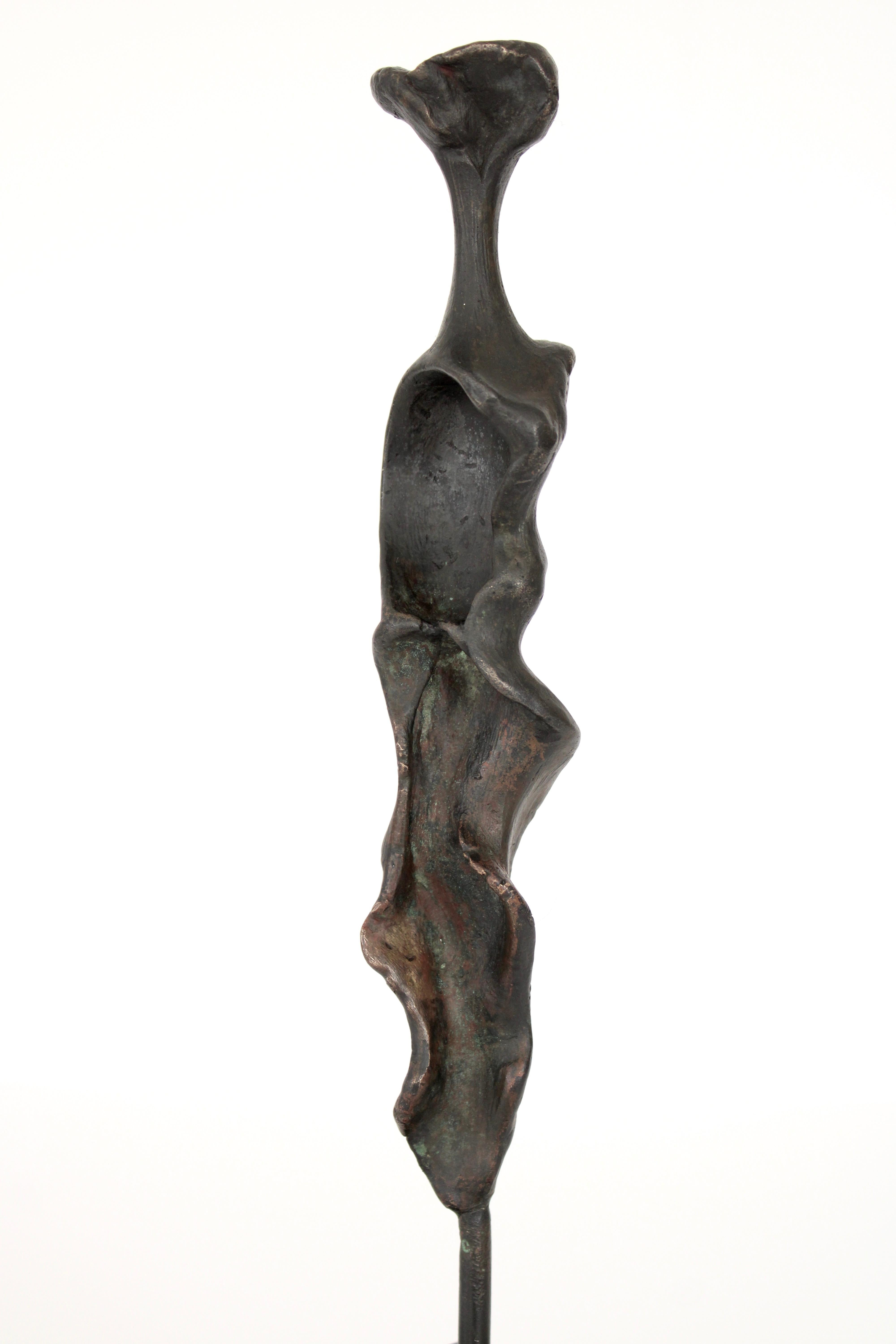 Late 20th Century Bronze Abstract Figurative Sculpture on Black Marble Mount 