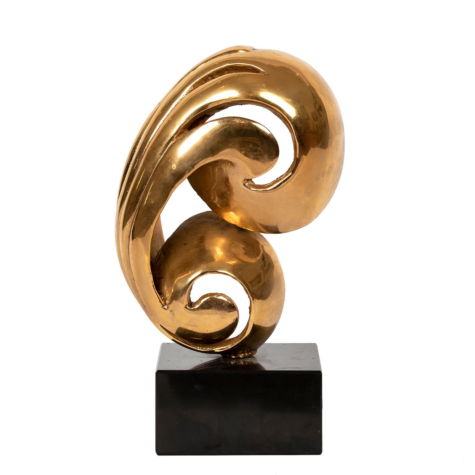 I’m excited to offer this gorgeous bright polished bronze abstract on a marble base that came directly from the home of listed Canadian artist
Jack Culiner.