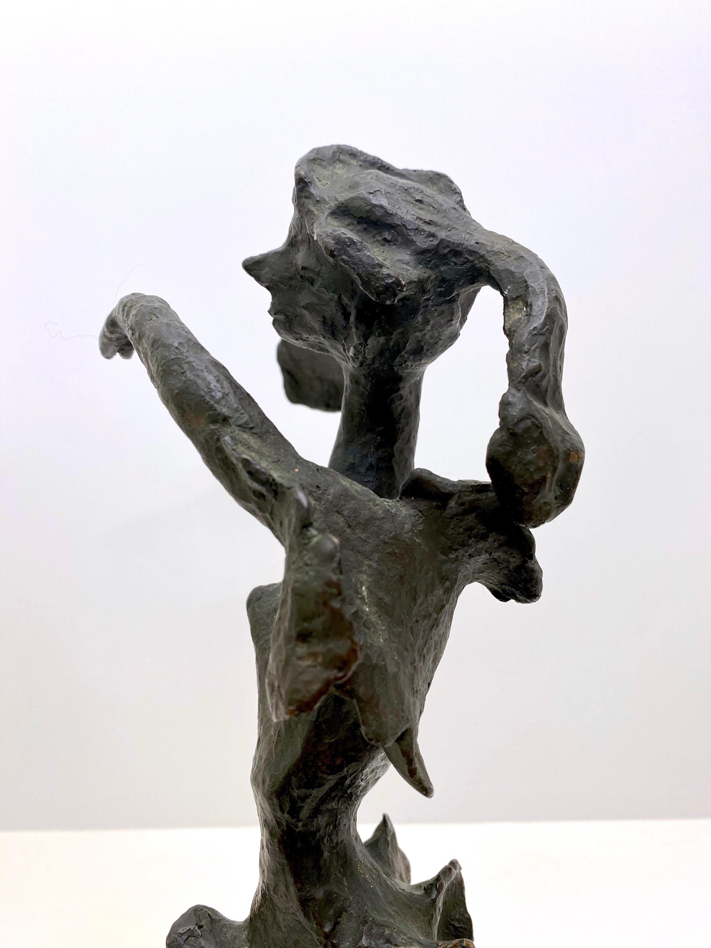 Mid-20th Century Bronze Abstract Sculpture of a Woman Holding a Fan   For Sale