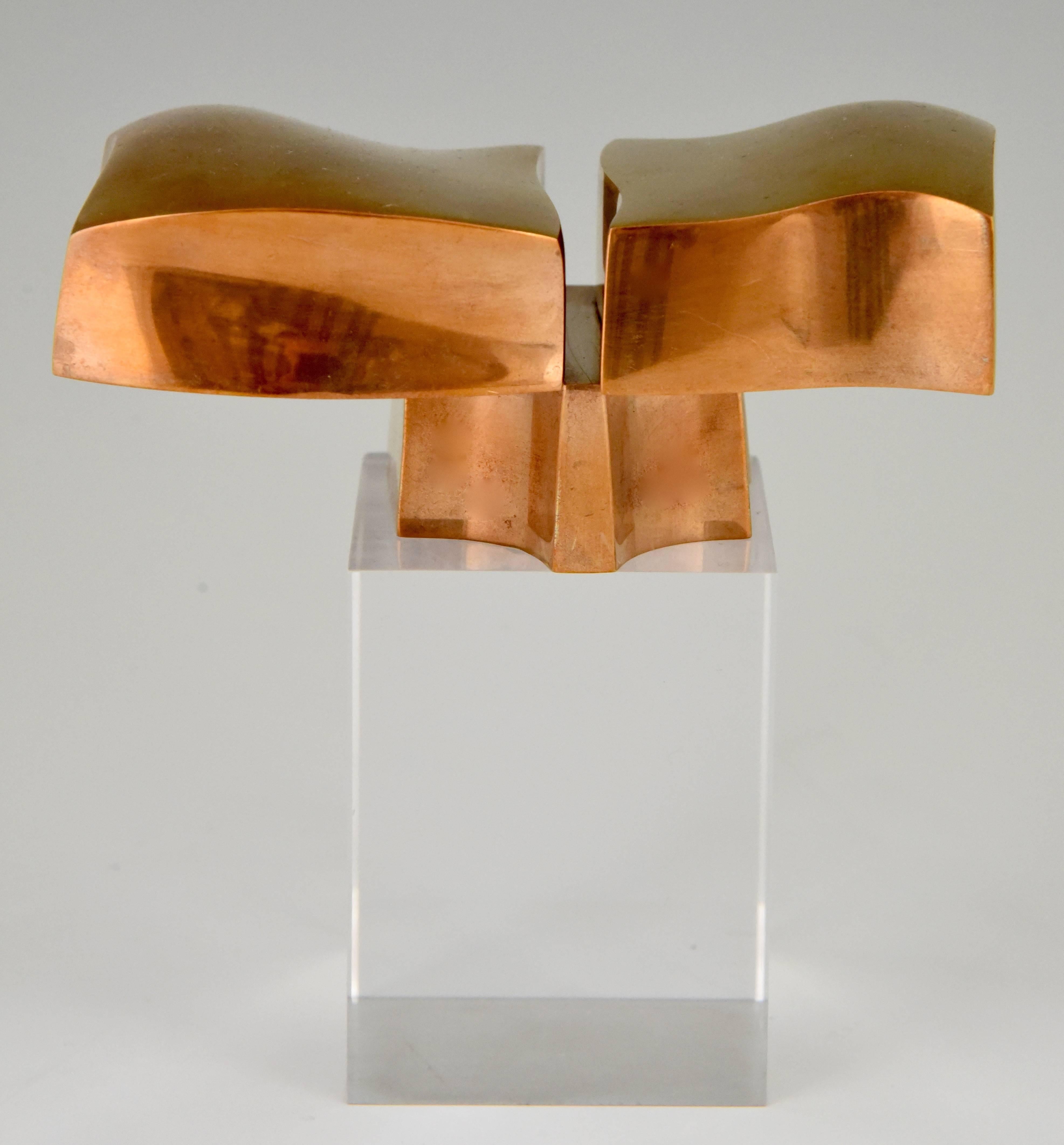 Bronze Abstract Sculpture on Plexiglass Base by Jose Luis Sanchez Numbered 1970 In Good Condition In Antwerp, BE