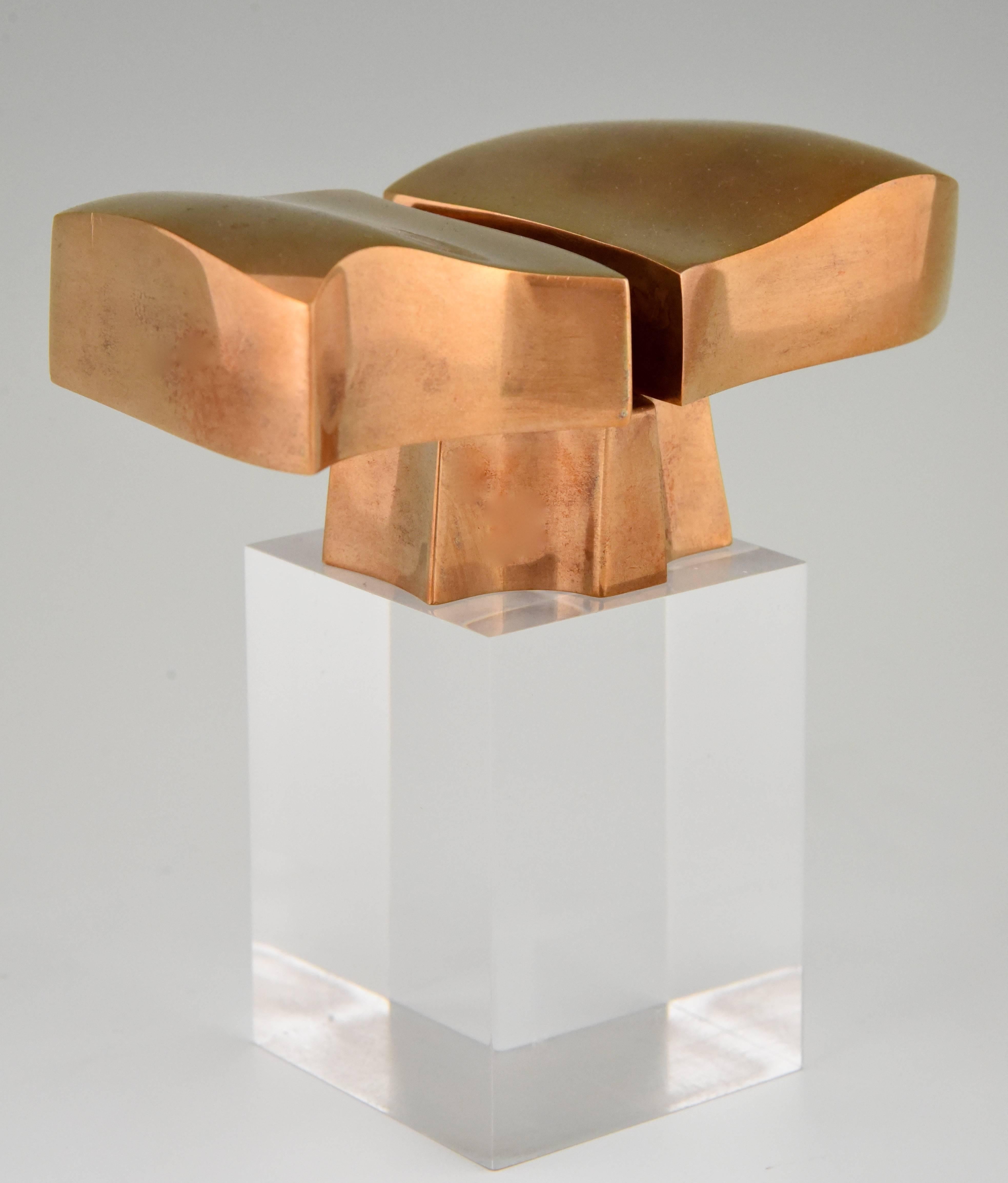 Bronze Abstract Sculpture on Plexiglass Base by Jose Luis Sanchez Numbered 1970 1