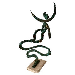 Abstrakte Bronzeskulptur, signiert Carlos Sevando, 1998, auf Travertinsockel