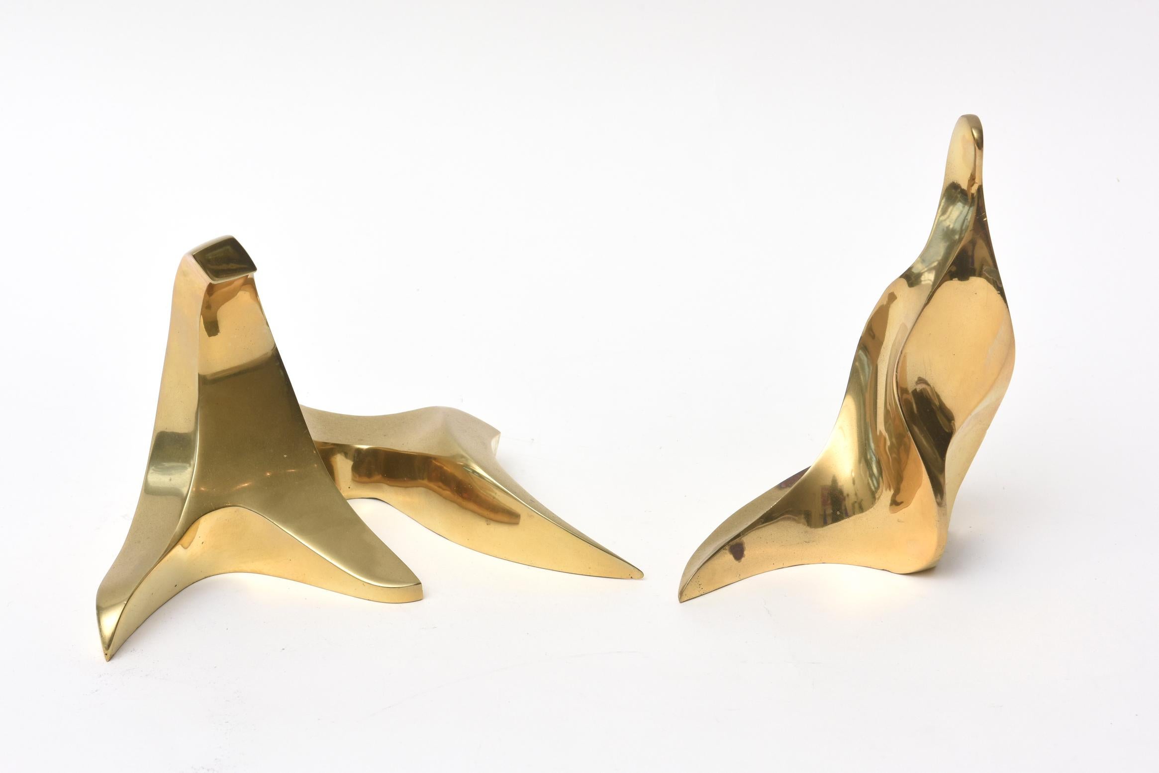 Moderno Sculture astratte in bronzo firmate Coppia di sculture francesi vintage in vendita