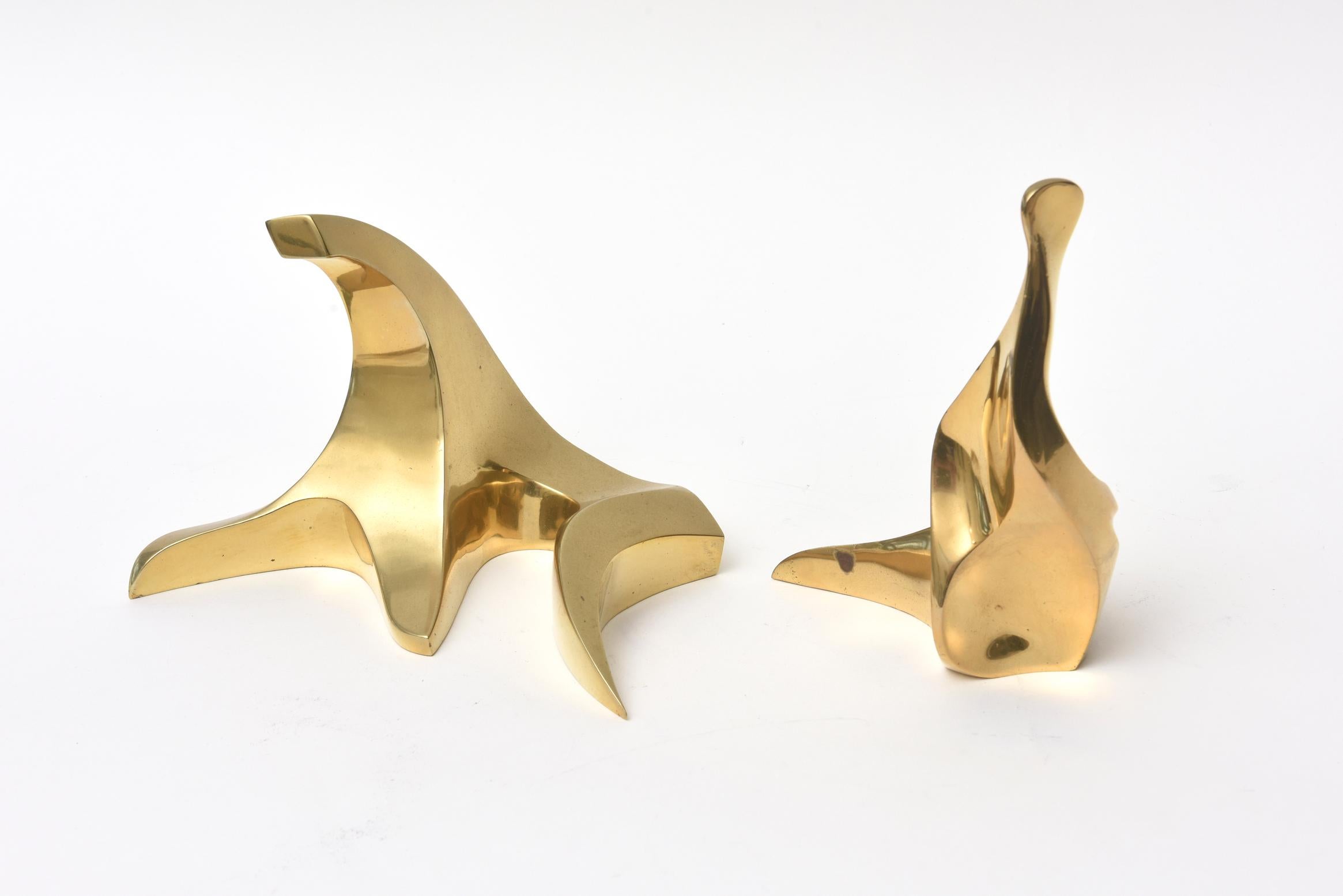 Bronze Abstract Signed Sculptures Pair of French Vintage In Good Condition For Sale In North Miami, FL