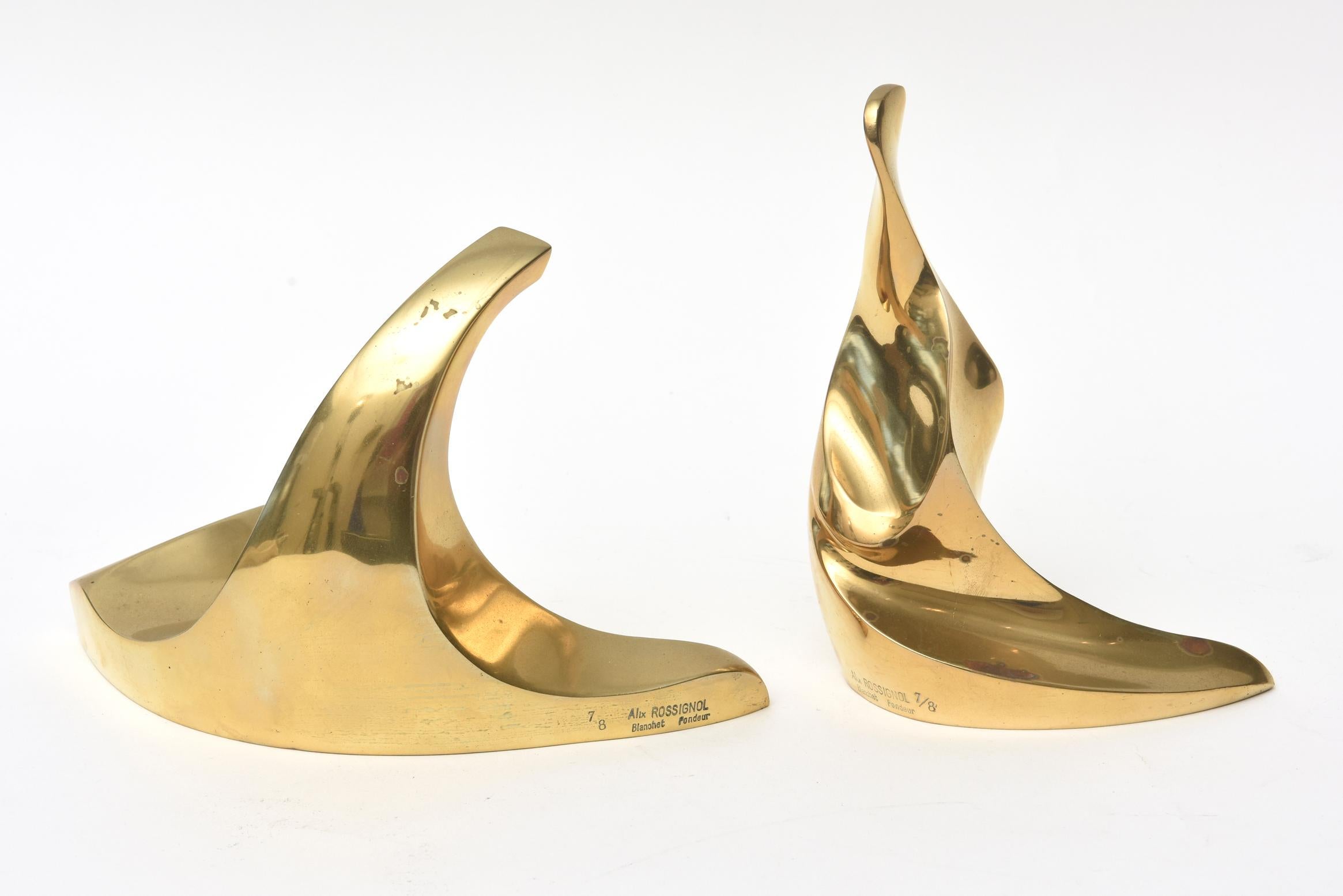 Bronze Abstract Signed Sculptures Pair of French Vintage For Sale 2
