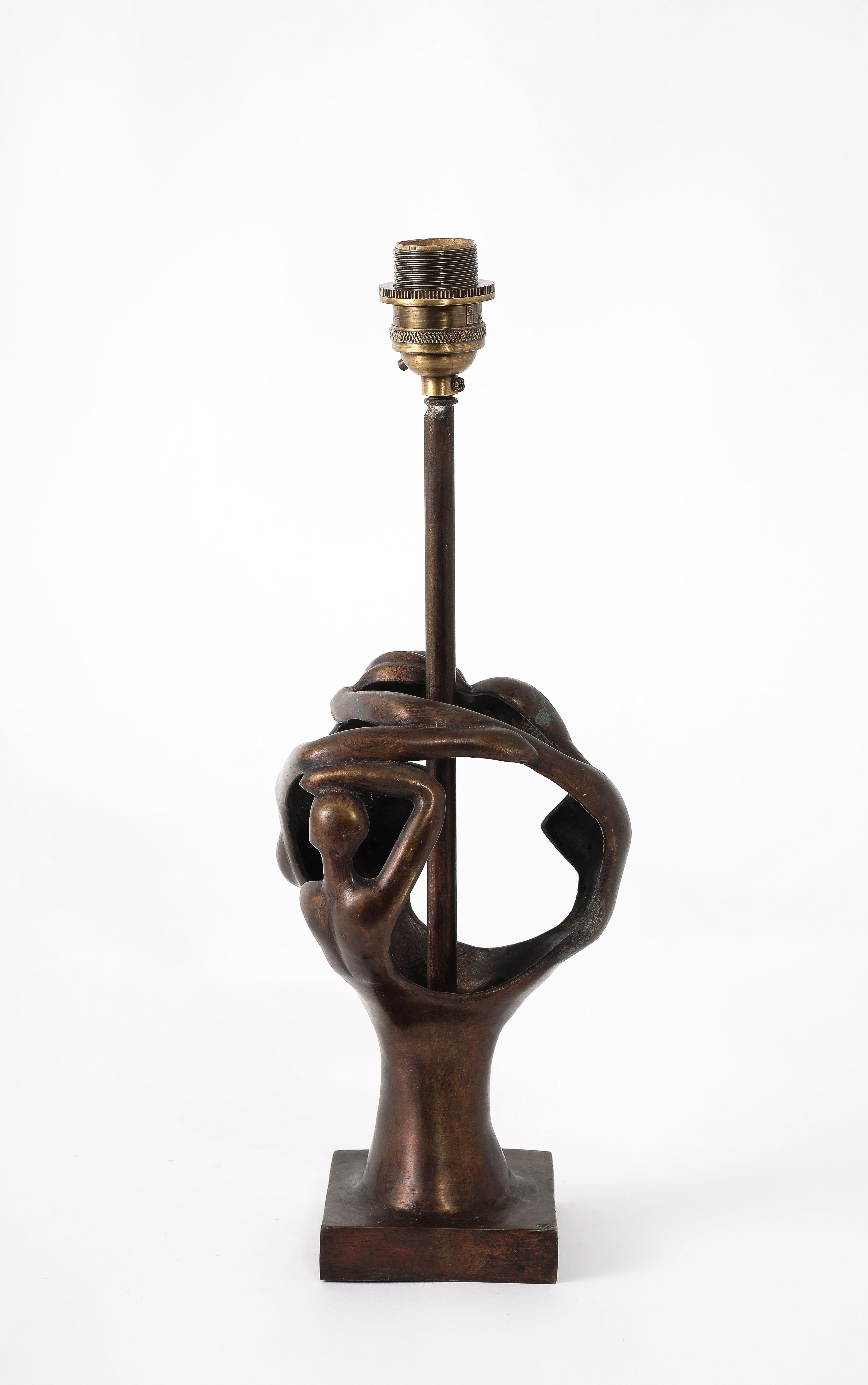 Bronze Abstract Table Lamp, France 1950's For Sale 4