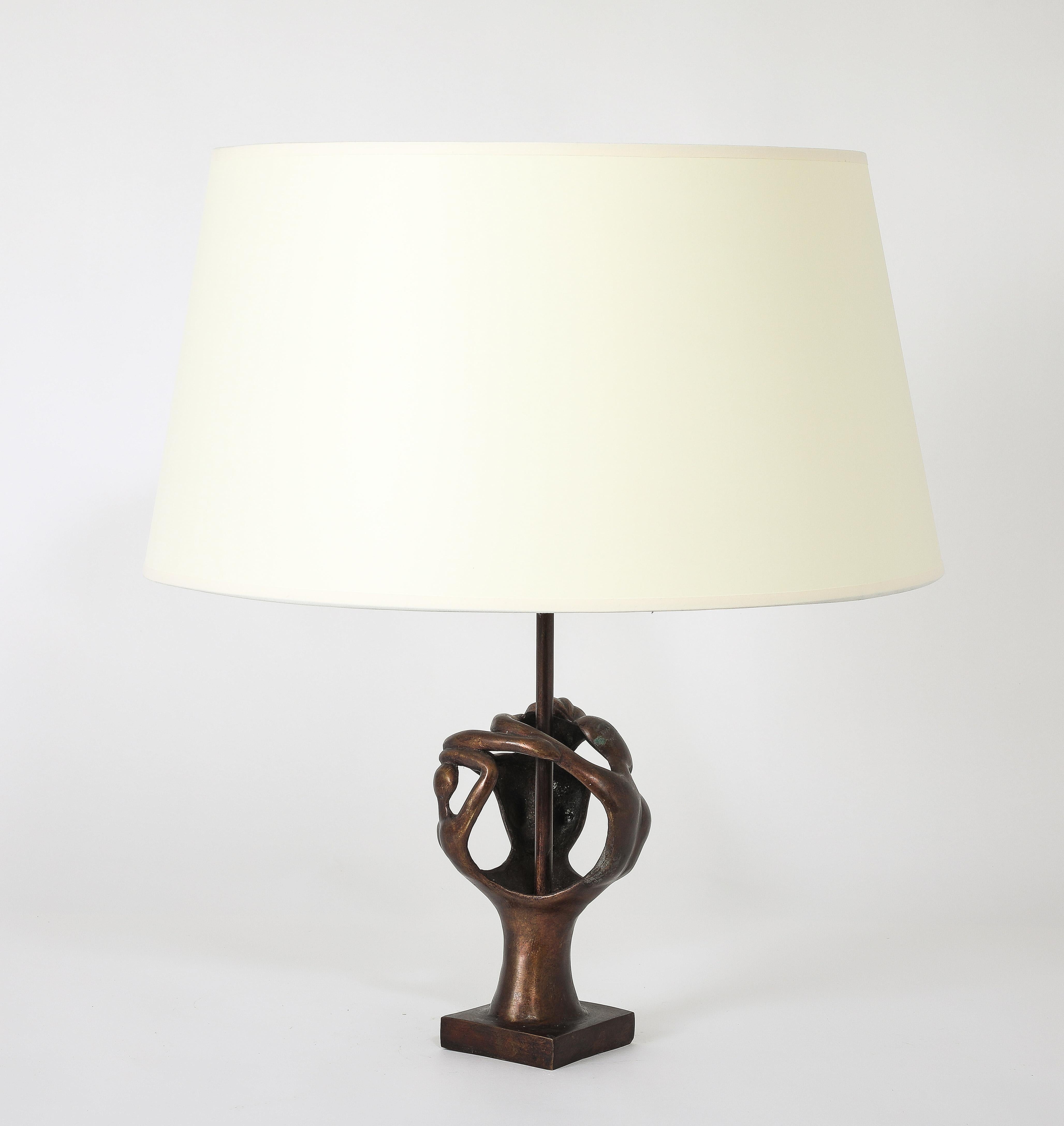 French Bronze Abstract Table Lamp, France 1950's For Sale