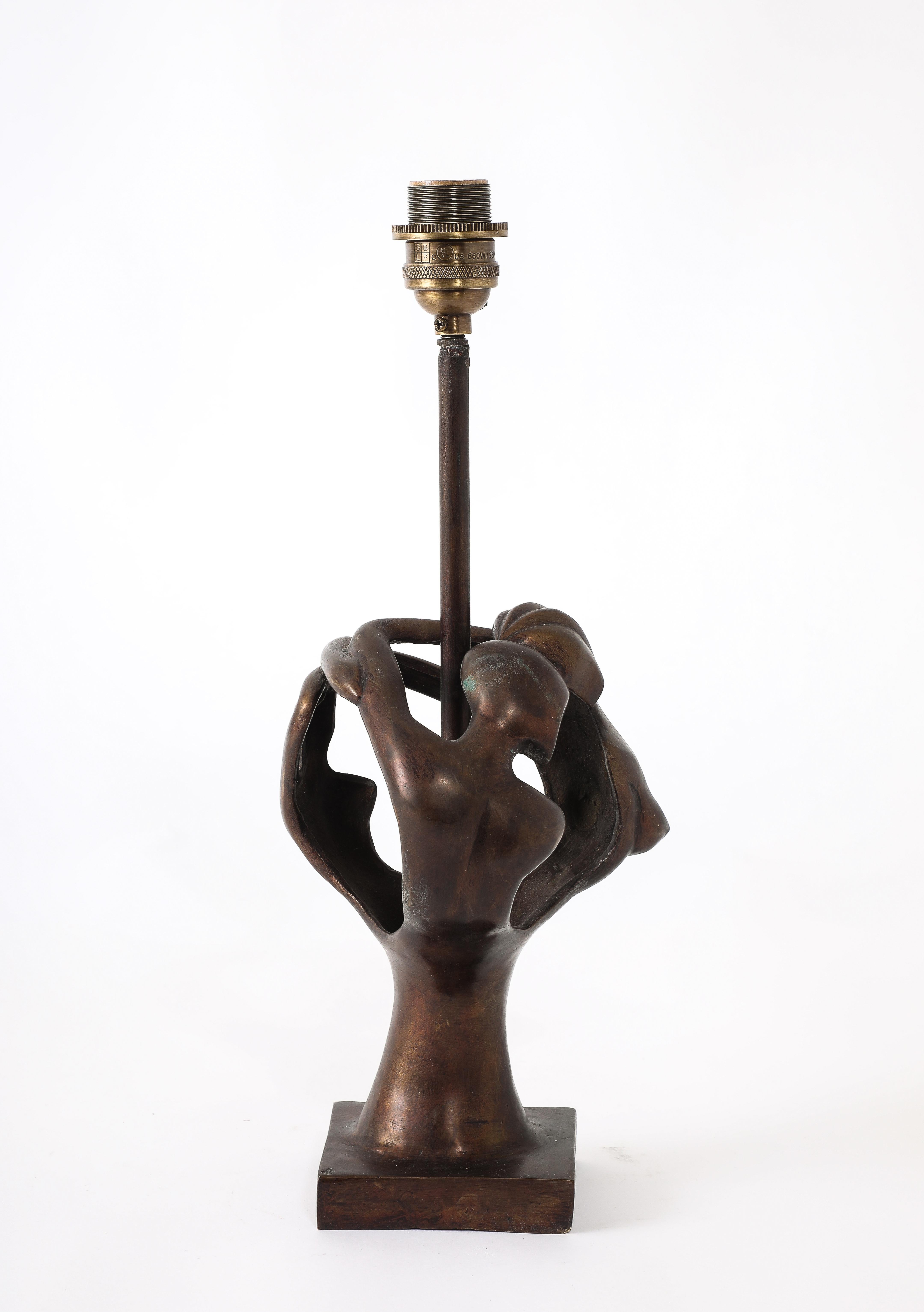 Bronze Abstract Table Lamp, France 1950's In Good Condition For Sale In New York, NY