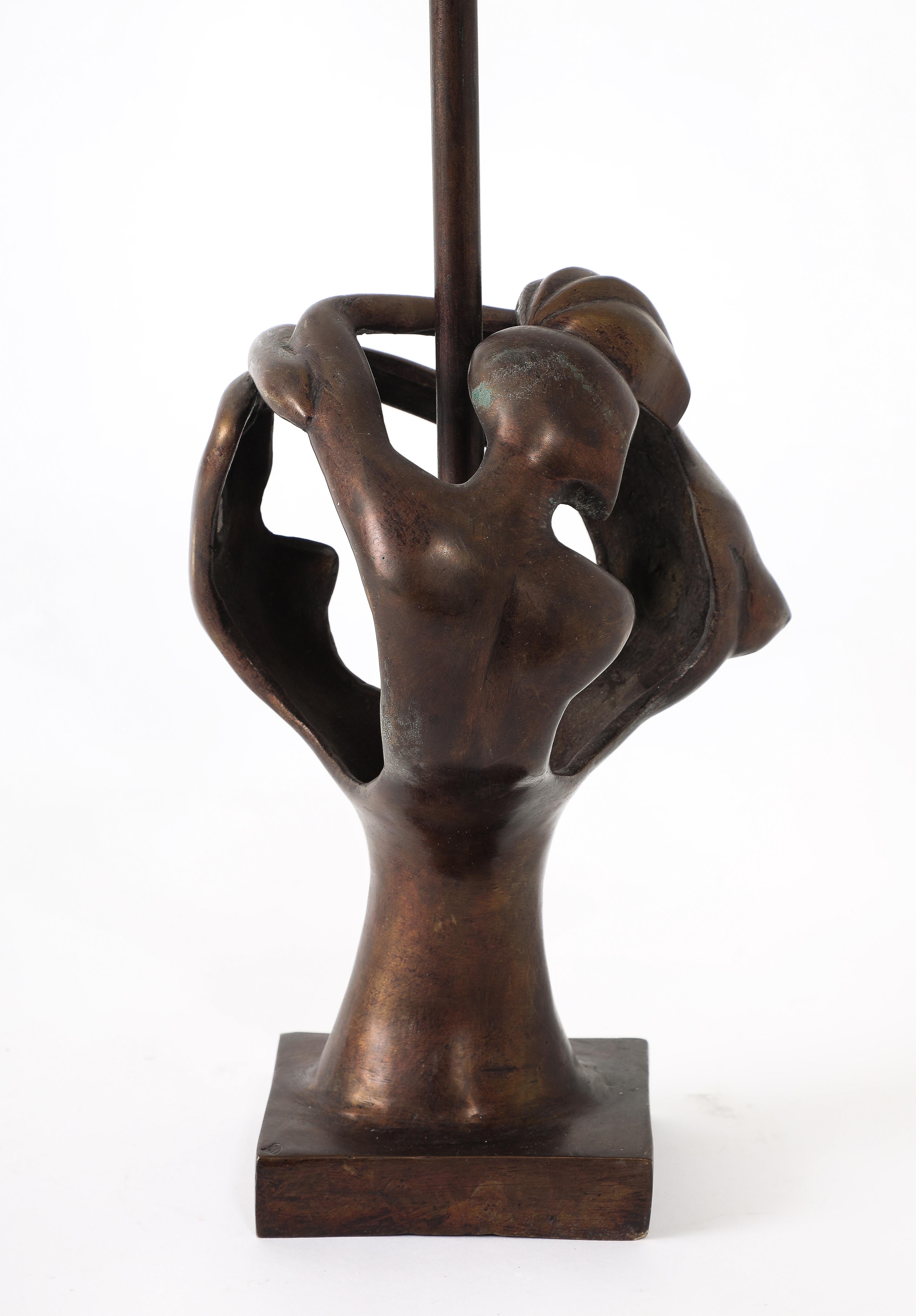 20th Century Bronze Abstract Table Lamp, France 1950's For Sale