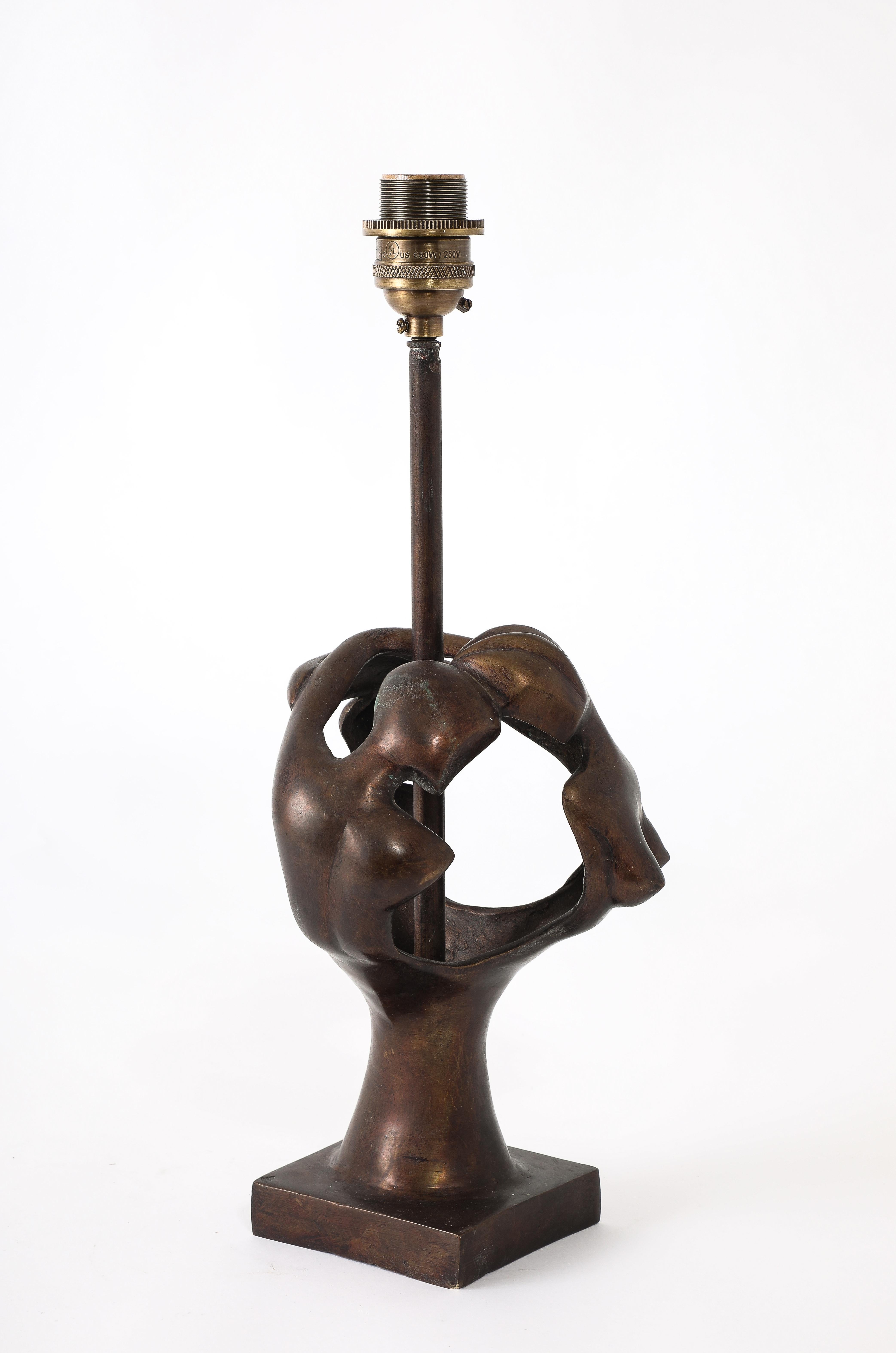 Bronze Abstract Table Lamp, France 1950's For Sale 1