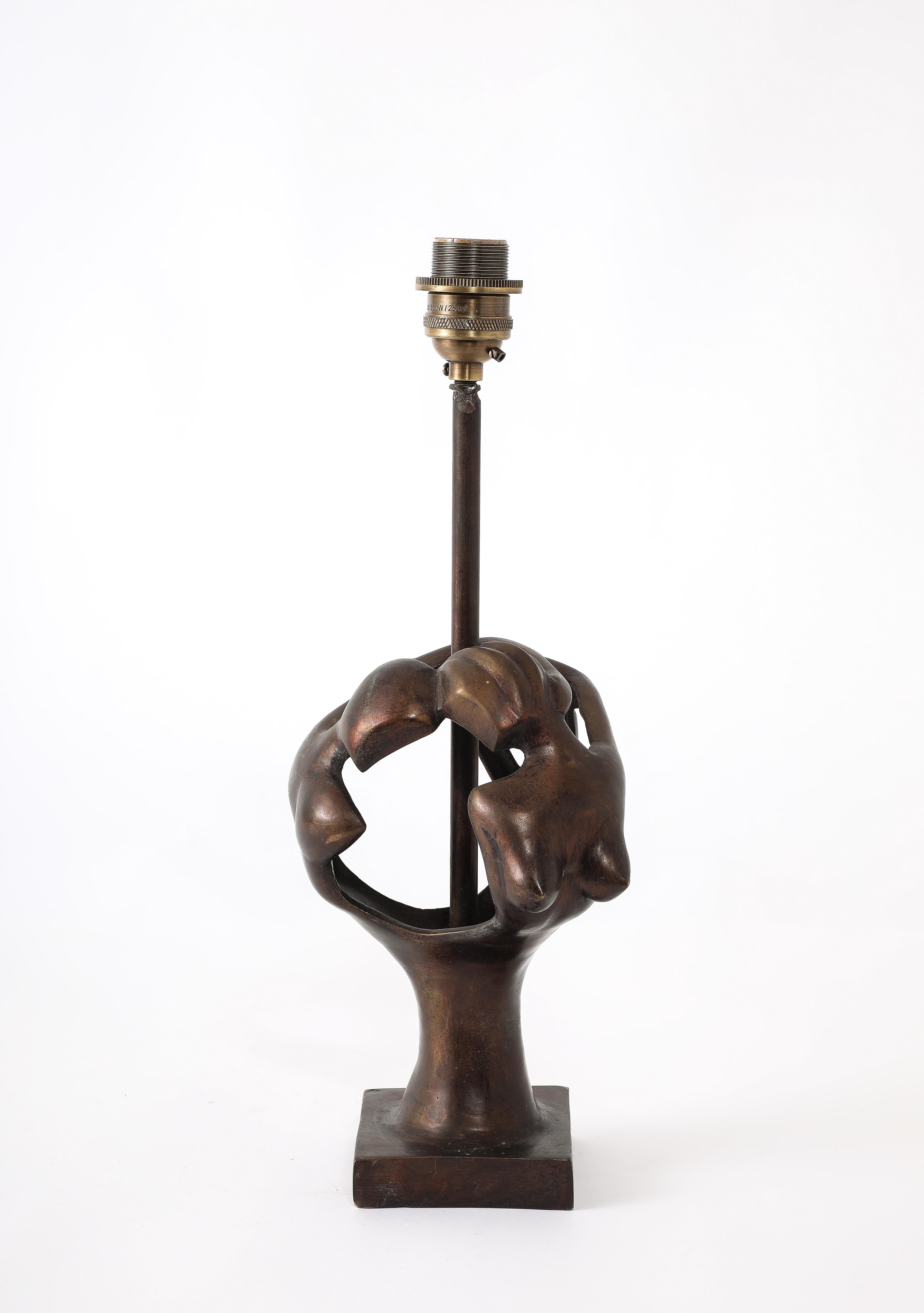 Bronze Abstract Table Lamp, France 1950's For Sale 2