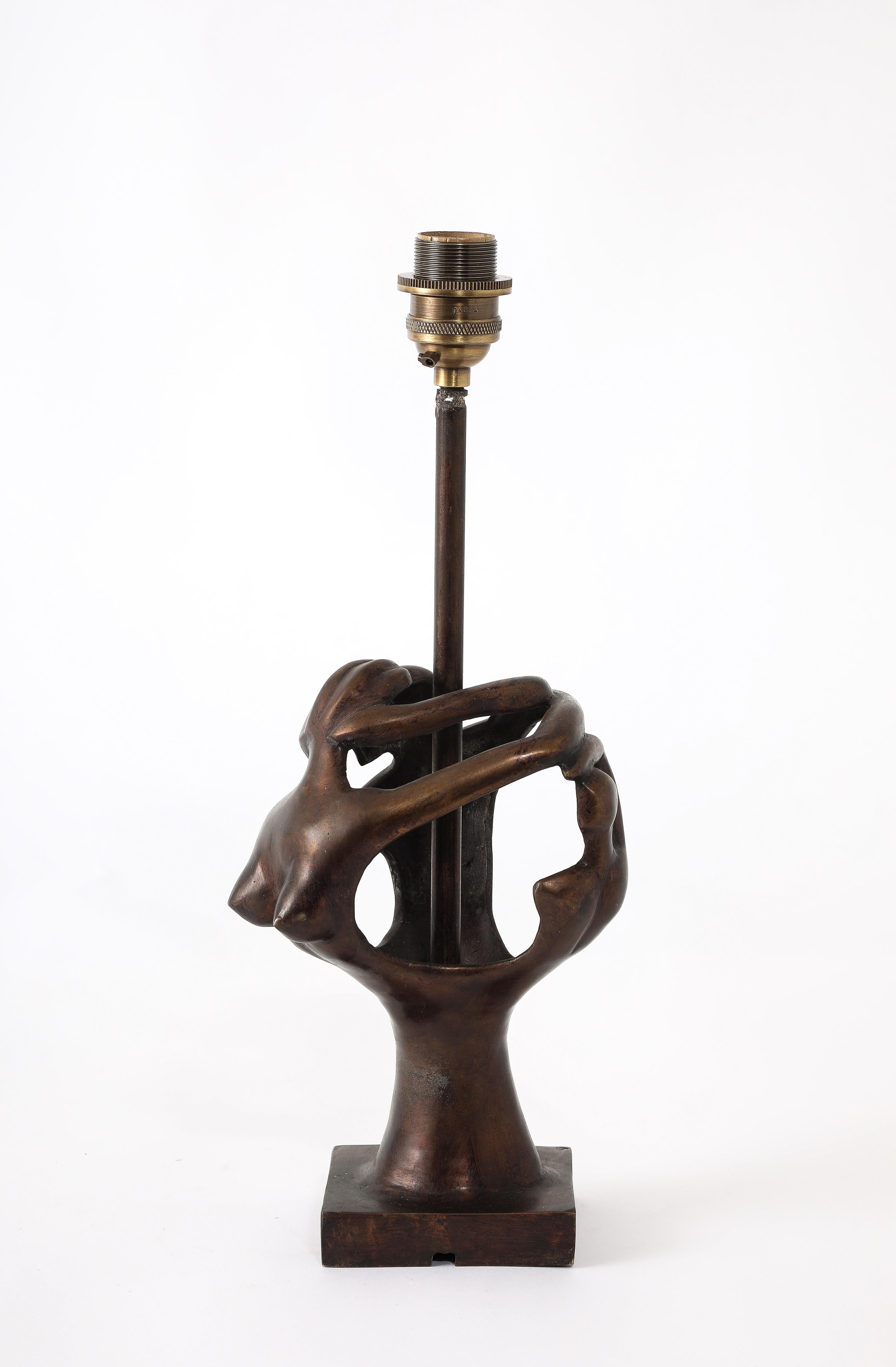 Bronze Abstract Table Lamp, France 1950's For Sale 3