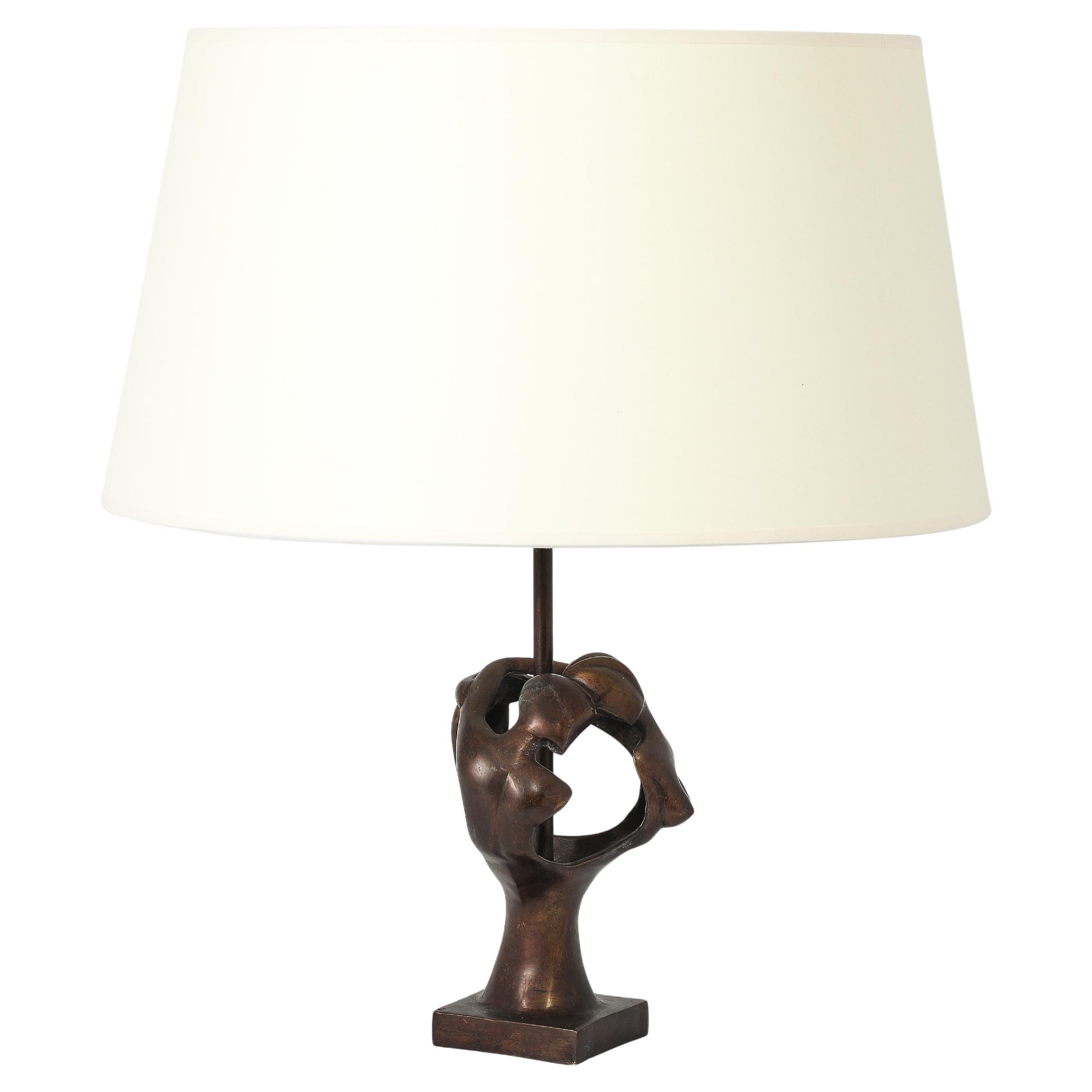 Bronze Abstract Table Lamp, France 1950's