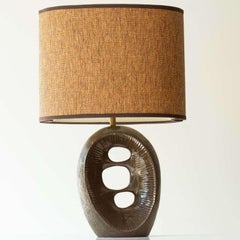Bronze Abstract Table Lamp, New Lampshade by R. Houben, 1960