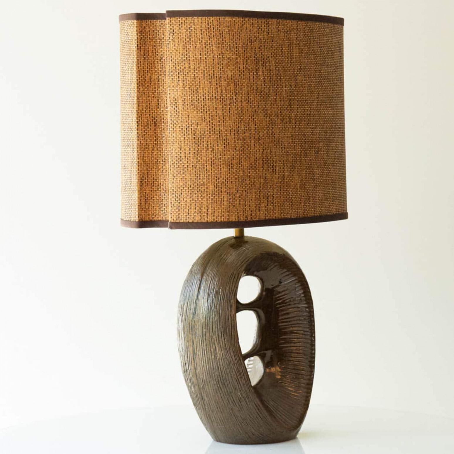 Mid-Century Modern Bronze Abstract Table Lamp, New Lampshade by R. Houben, 1960 For Sale