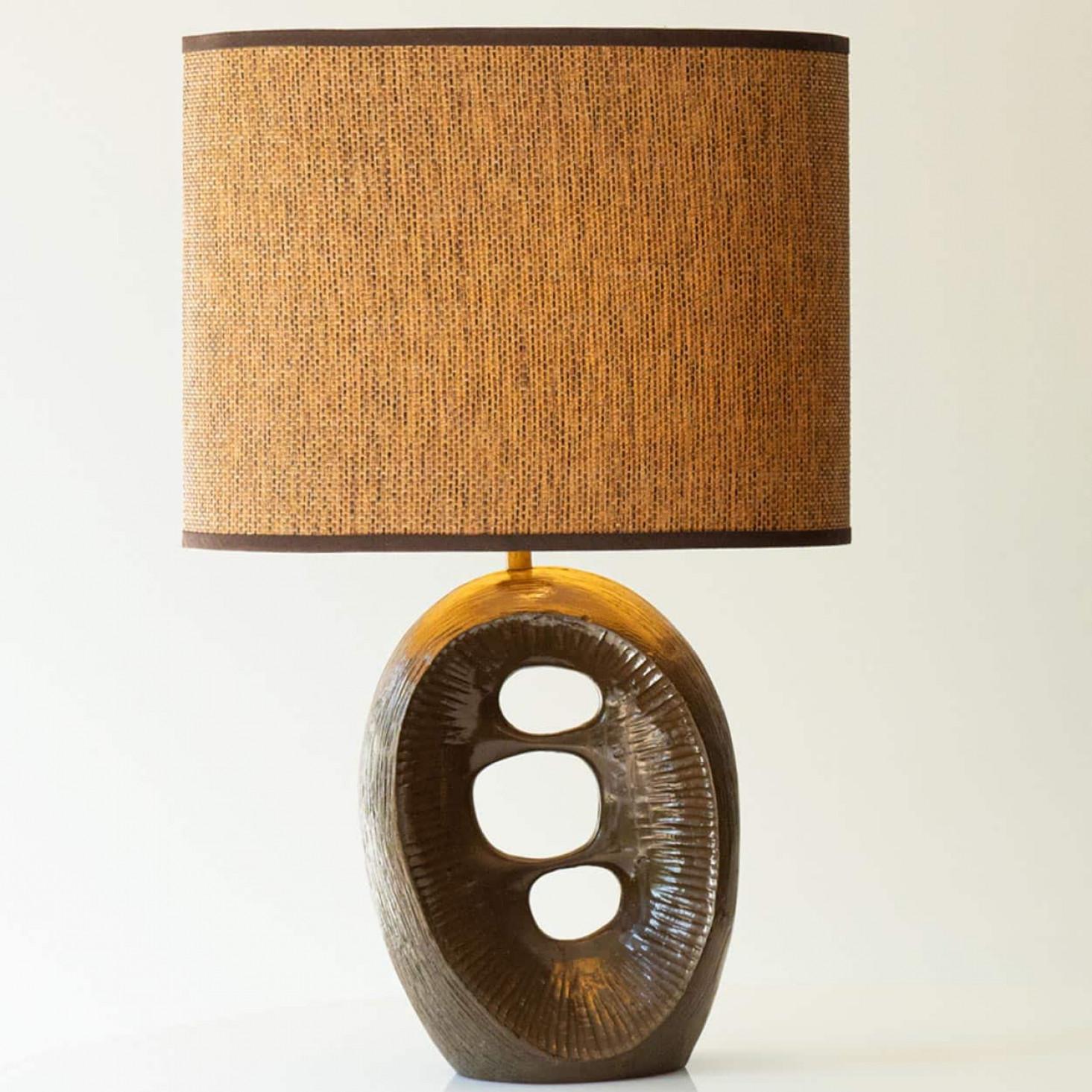 French Bronze Abstract Table Lamp, New Lampshade by R. Houben, 1960 For Sale