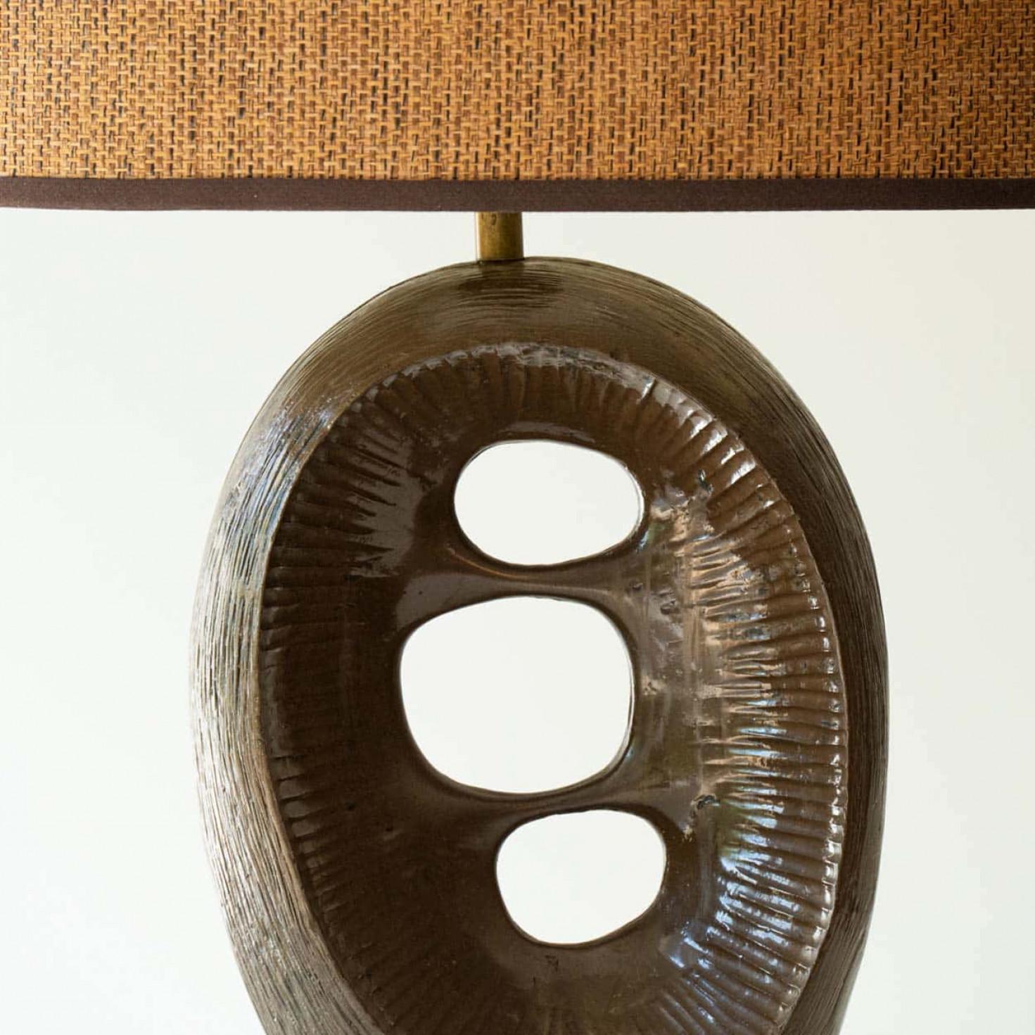 Bronze Abstract Table Lamp, New Lampshade by R. Houben, 1960 In Good Condition For Sale In Rijssen, NL