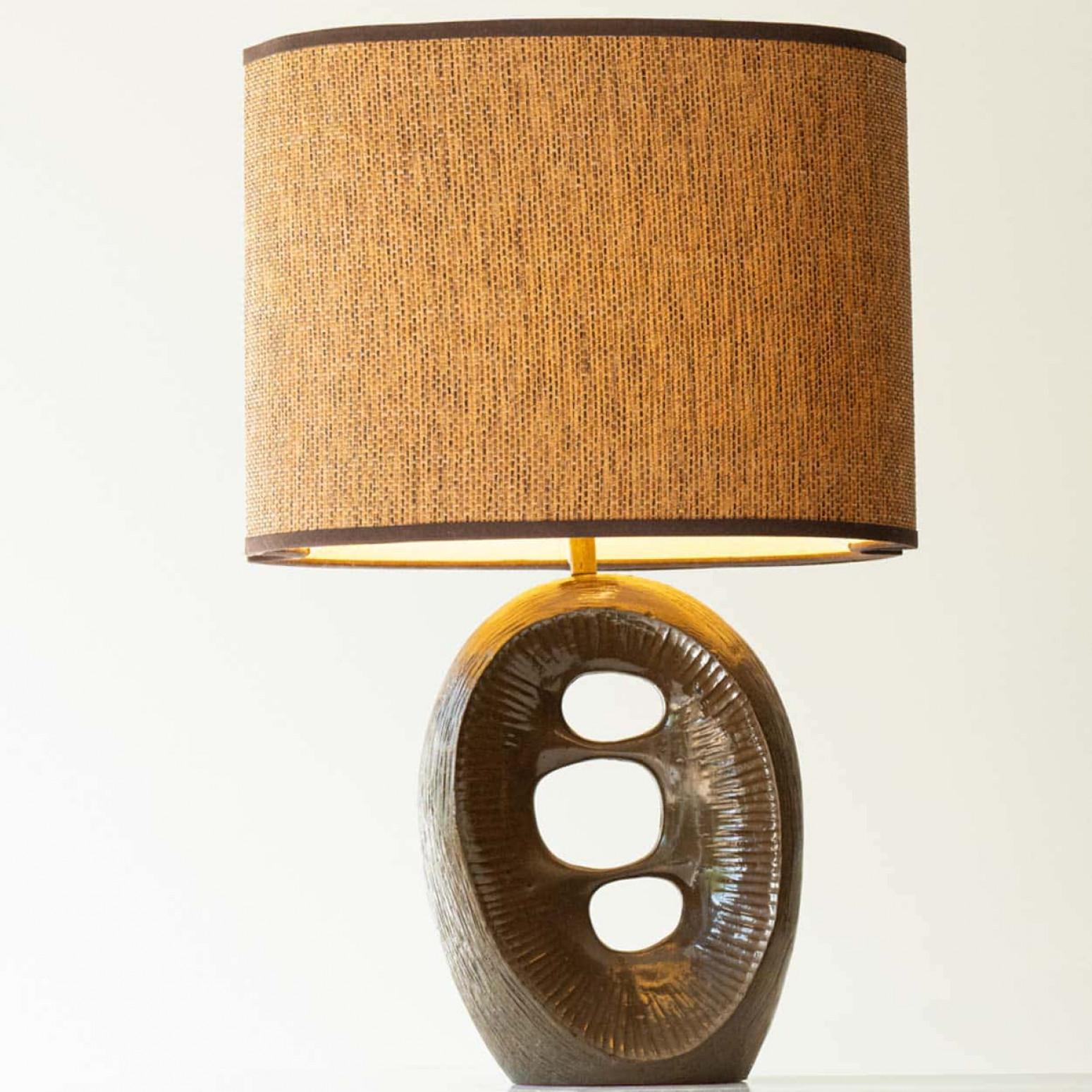 Bronze Abstract Table Lamp, New Lampshade by R. Houben, 1960 In Good Condition For Sale In Rijssen, NL