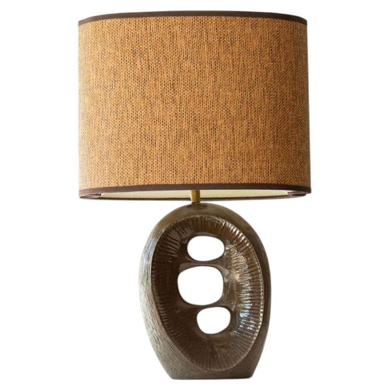 Bronze Abstract Table Lamp, New Lampshade by R. Houben, 1960