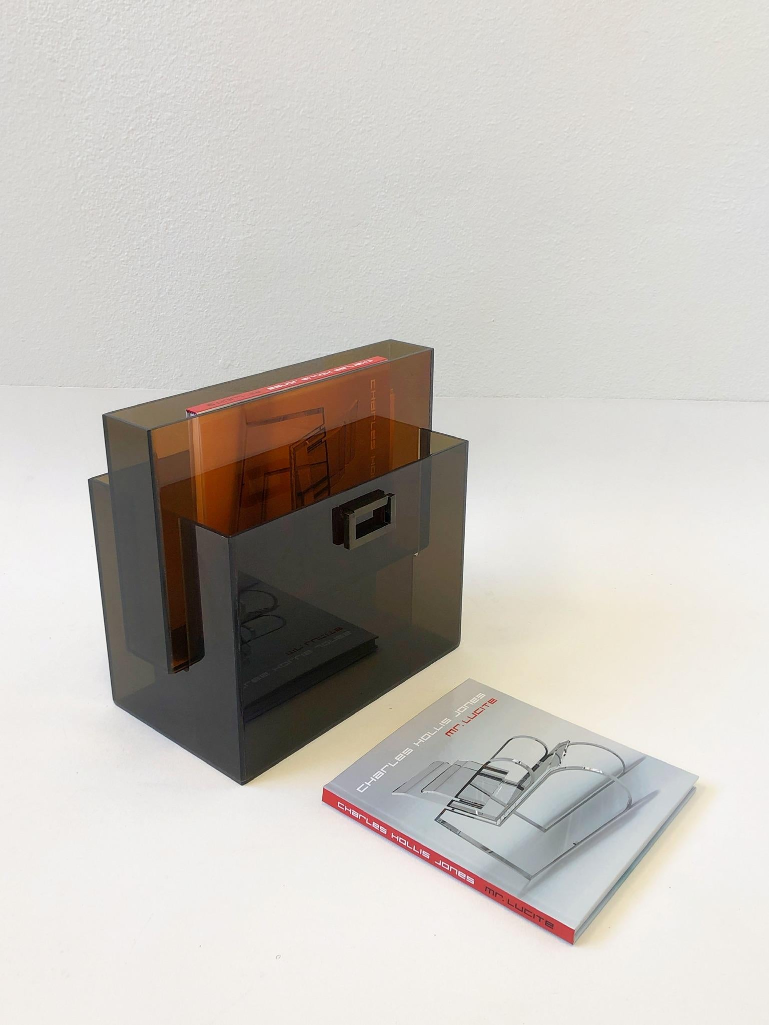 Bronze Acrylic Magazine Holder by Charles Hollis Jones For Sale 2