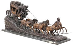 Bronze, After C.M. Russell, Large Western Stagecoach, Patinated, 57"L Sculpture!