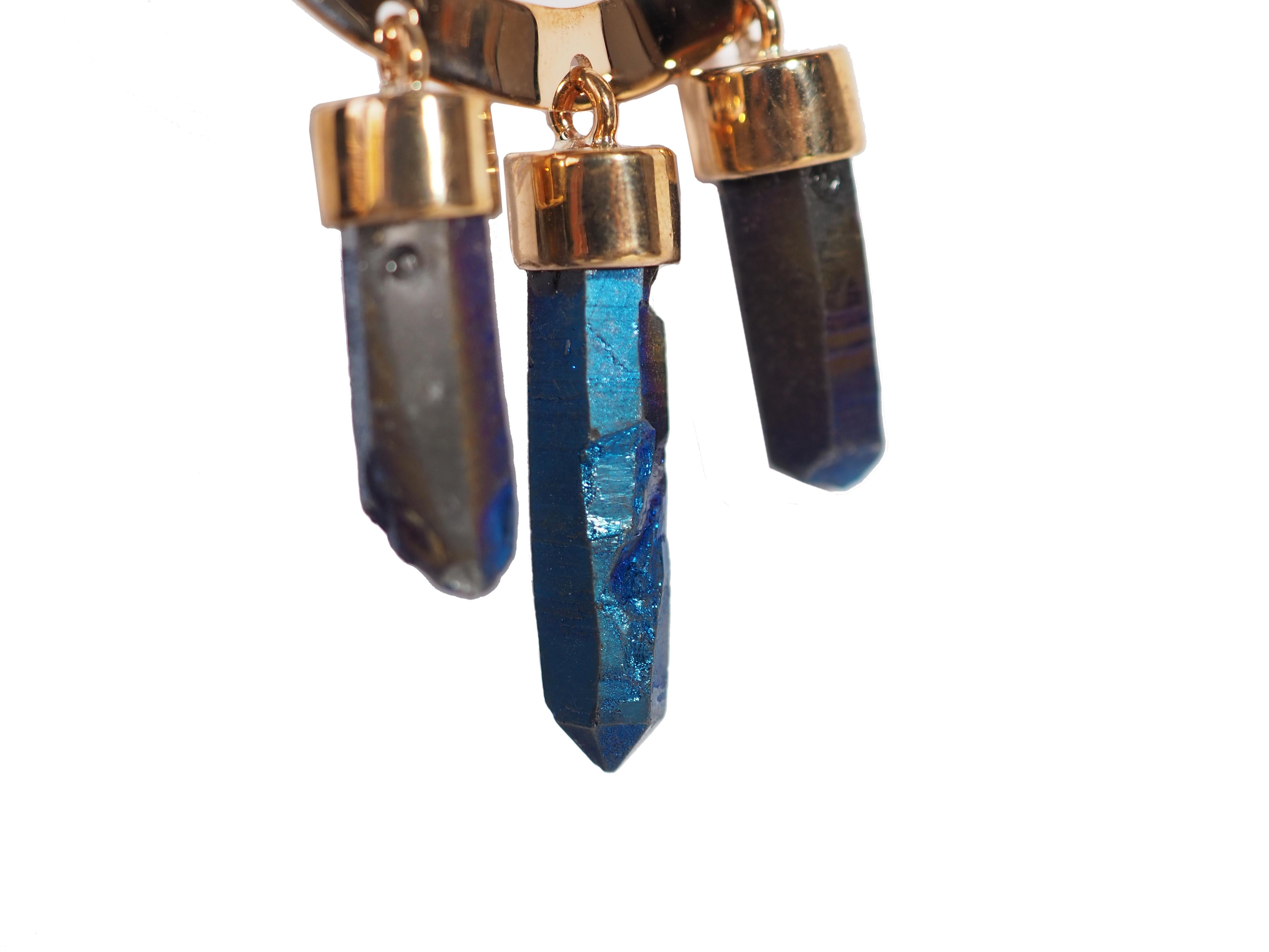 Amazing hand made bronze crystal blu agate big long drop  mono earring single one.
All Giulia Colussi jewelry is new and has never been previously owned or worn. Each item will arrive at your door beautifully gift wrapped in our boxes, put inside an