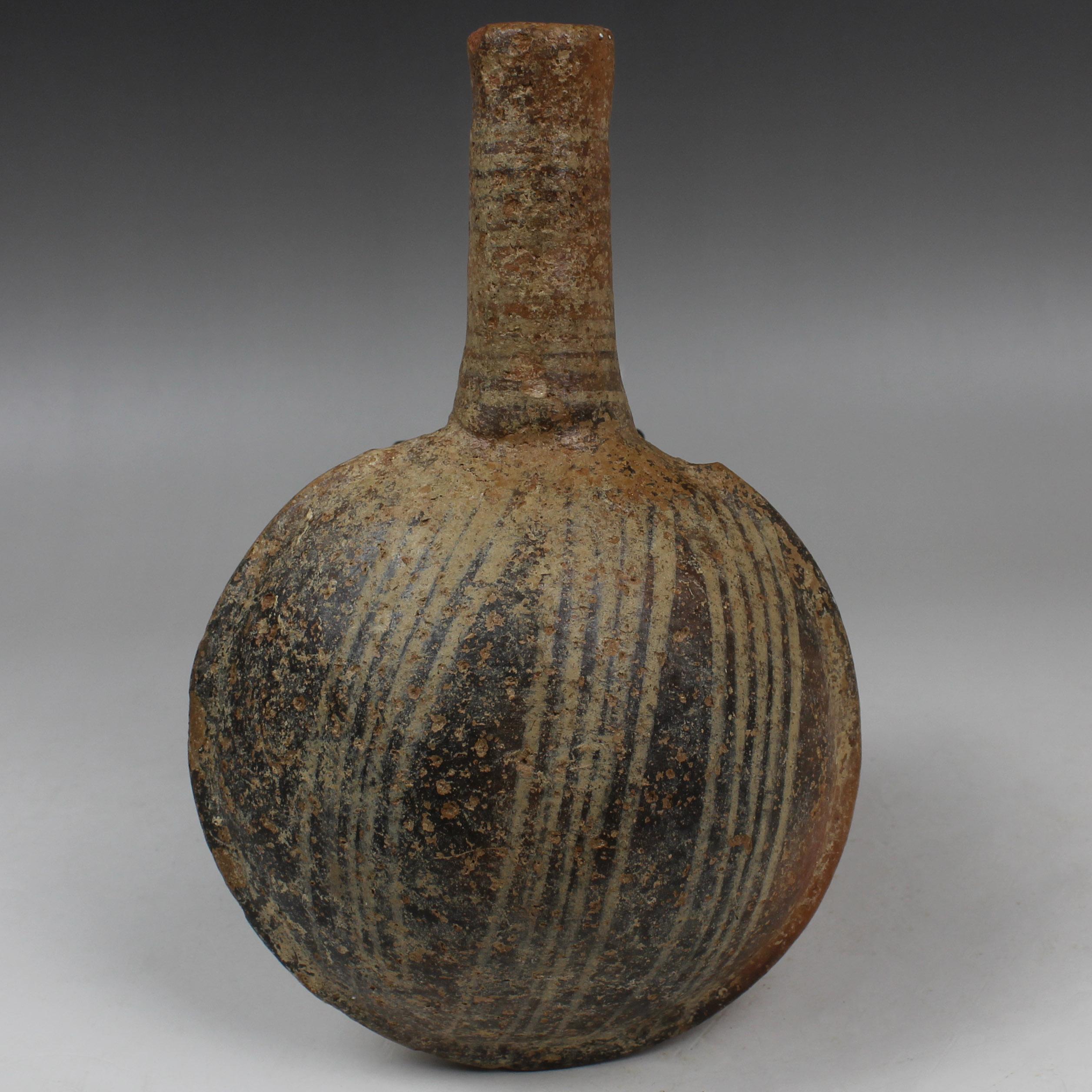 ITEM: Flask
MATERIAL: Pottery
CULTURE: Bronze Age, Cypriot
PERIOD: 1450 – 1050 B.C
DIMENSIONS: 230 mm x 132 mm
CONDITION: Good condition
PROVENANCE: Ex Emeritus collection (USA), collected from the 1950’s to the 1980’s by a distinguished university