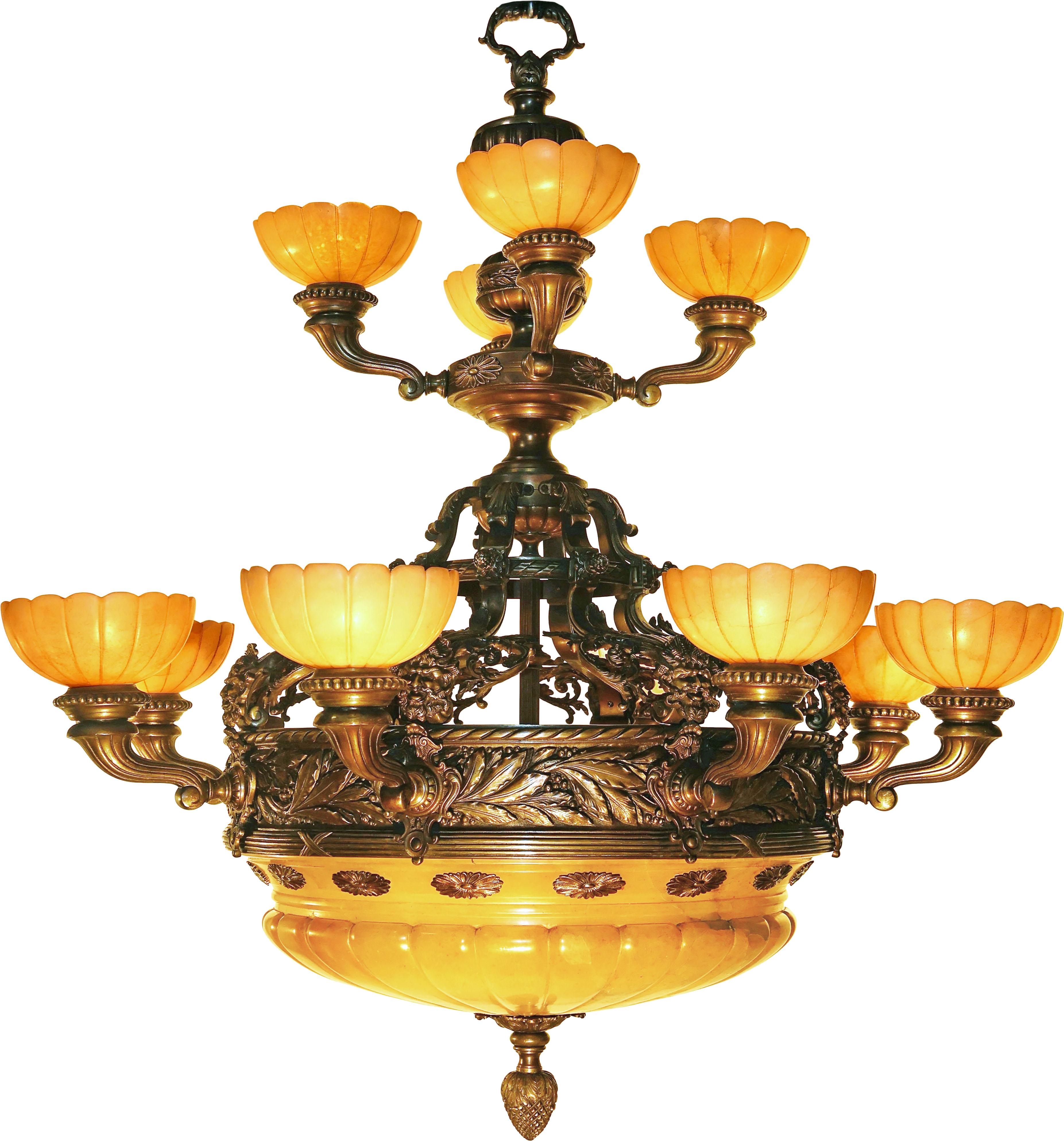 Lampadario in bronzo e alabastro In condizioni buone in vendita a Atlanta, GA