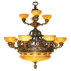 Bronze & Alabaster Chandelier
