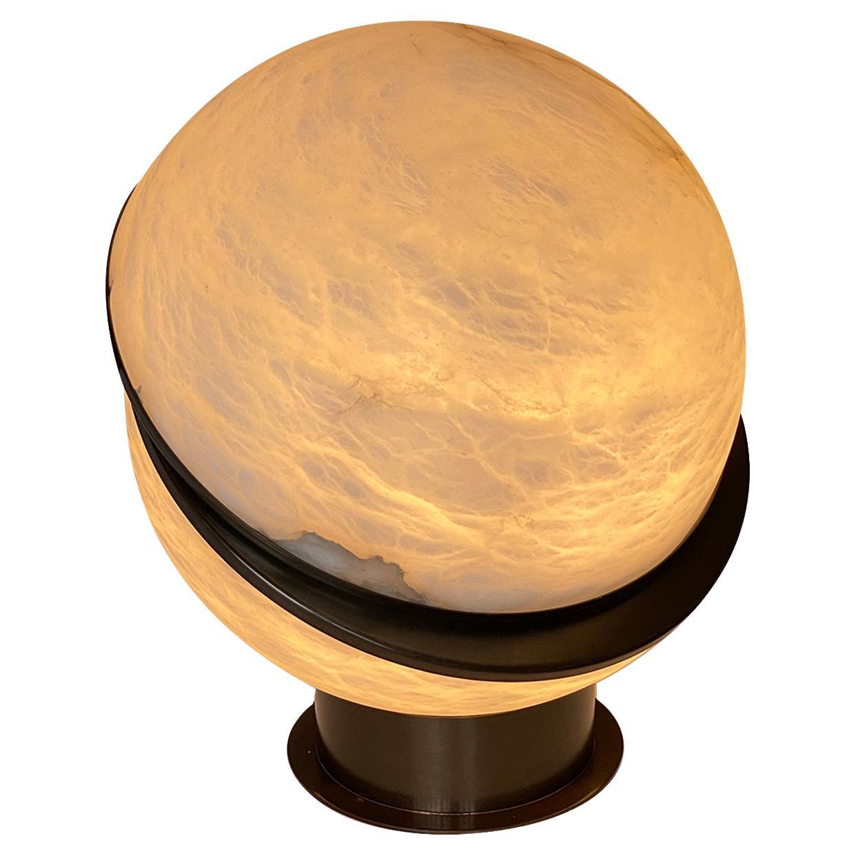 Bronze Alabaster Globe Table Lamp For Sale