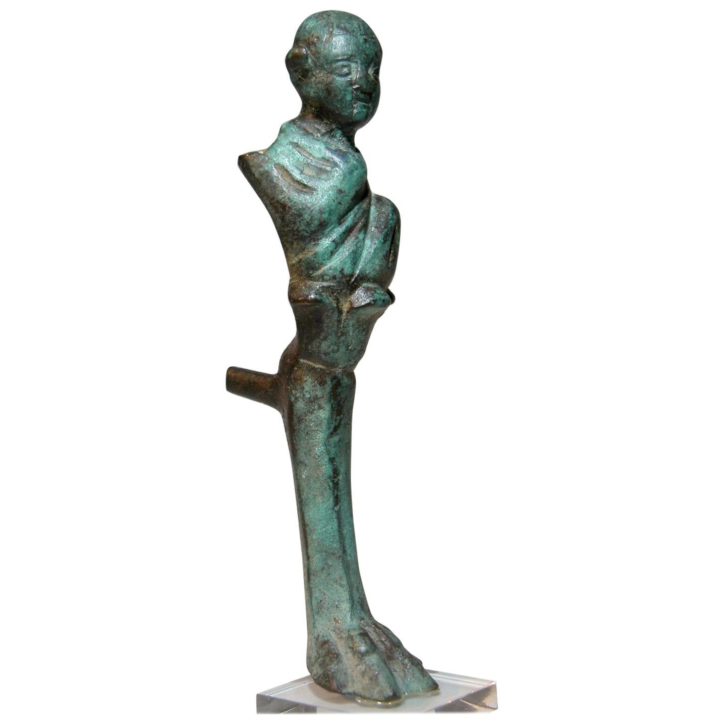 Bronze Alexandrian Bust of a Mime on a Tripods Leg, Hellenistic Egypt For Sale