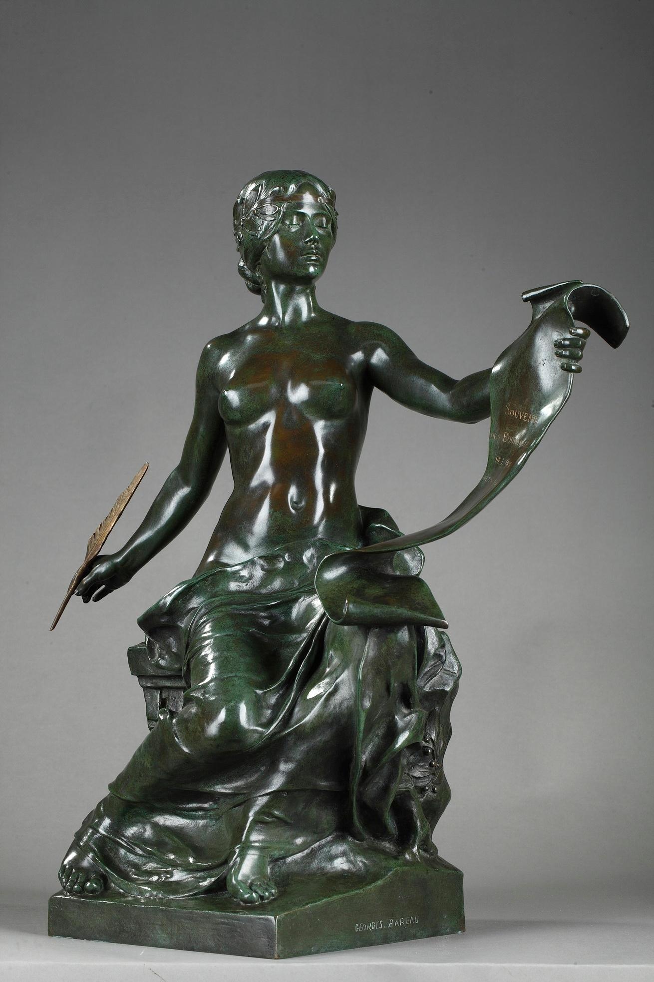 Bronze, Allegory of History by Georges Bareau, Cast Barbedienne In Good Condition In Paris, FR