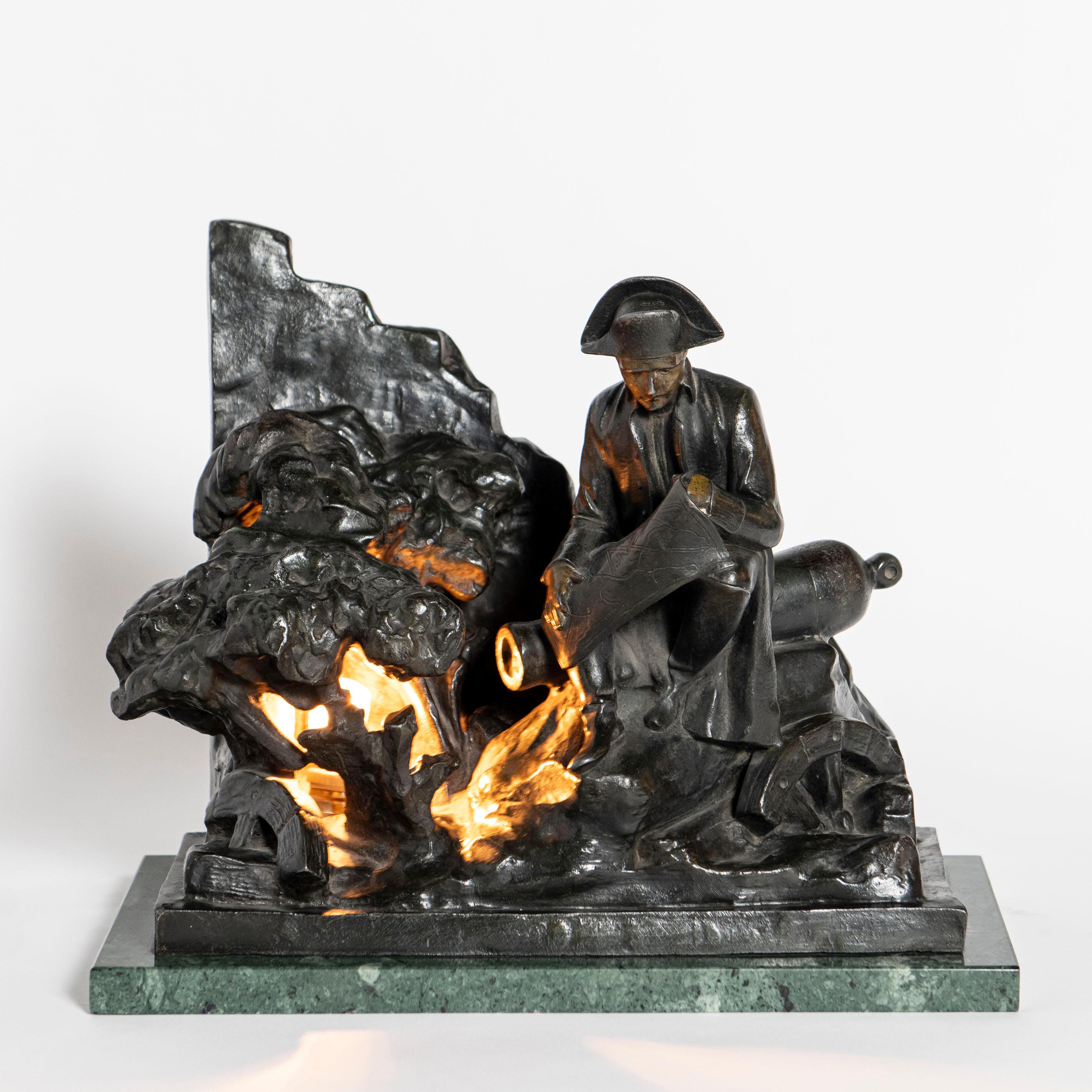 Bronze alloy and marble table lamp sculpture Signed Salesio. France, early 20th century.