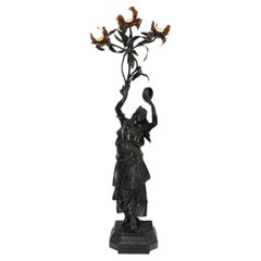 Antique Bronze Alloy Table Lamp Sculpture Signed Waagen, Germany, circa 1890
