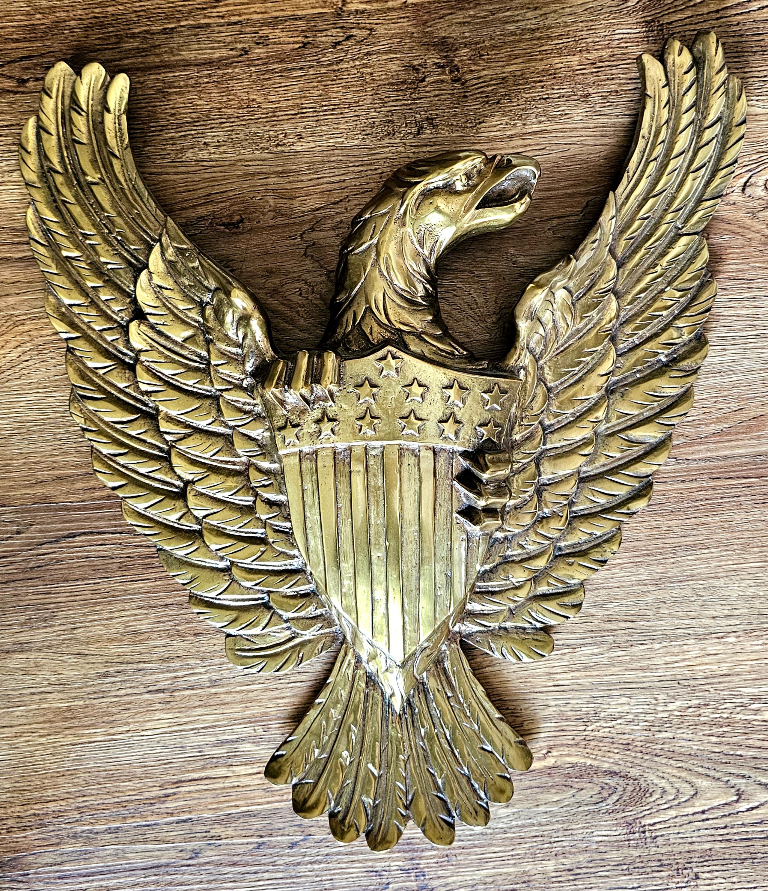 A rare 19th Century Bronze American Federal Bald Eagle Wall Hanging sculpture, Large. Very Heavy.
Measures 19.5