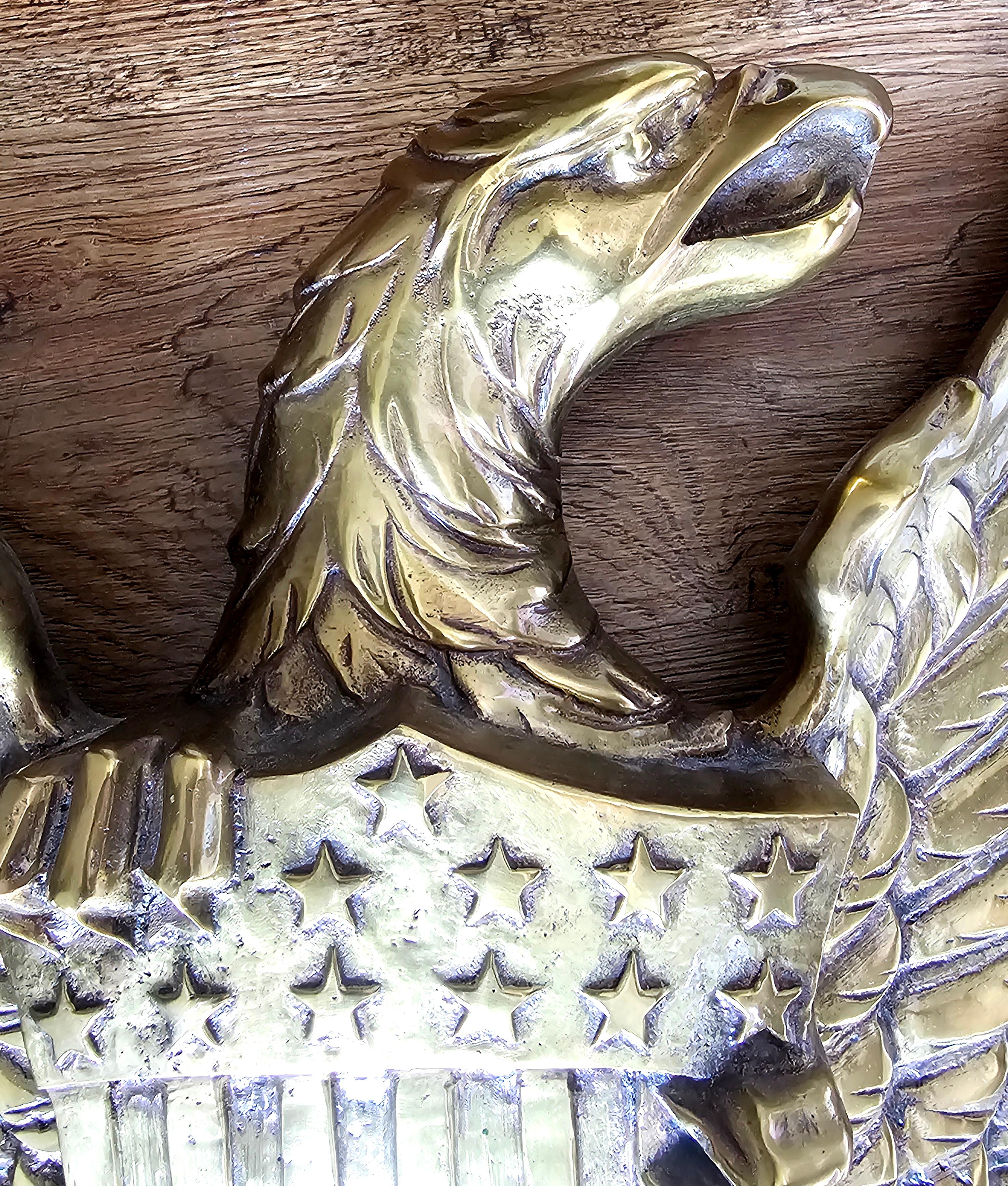 Etched 19th Century American Federal Bronze Bald  Eagle Wall Hanging Sculpture,  Large For Sale