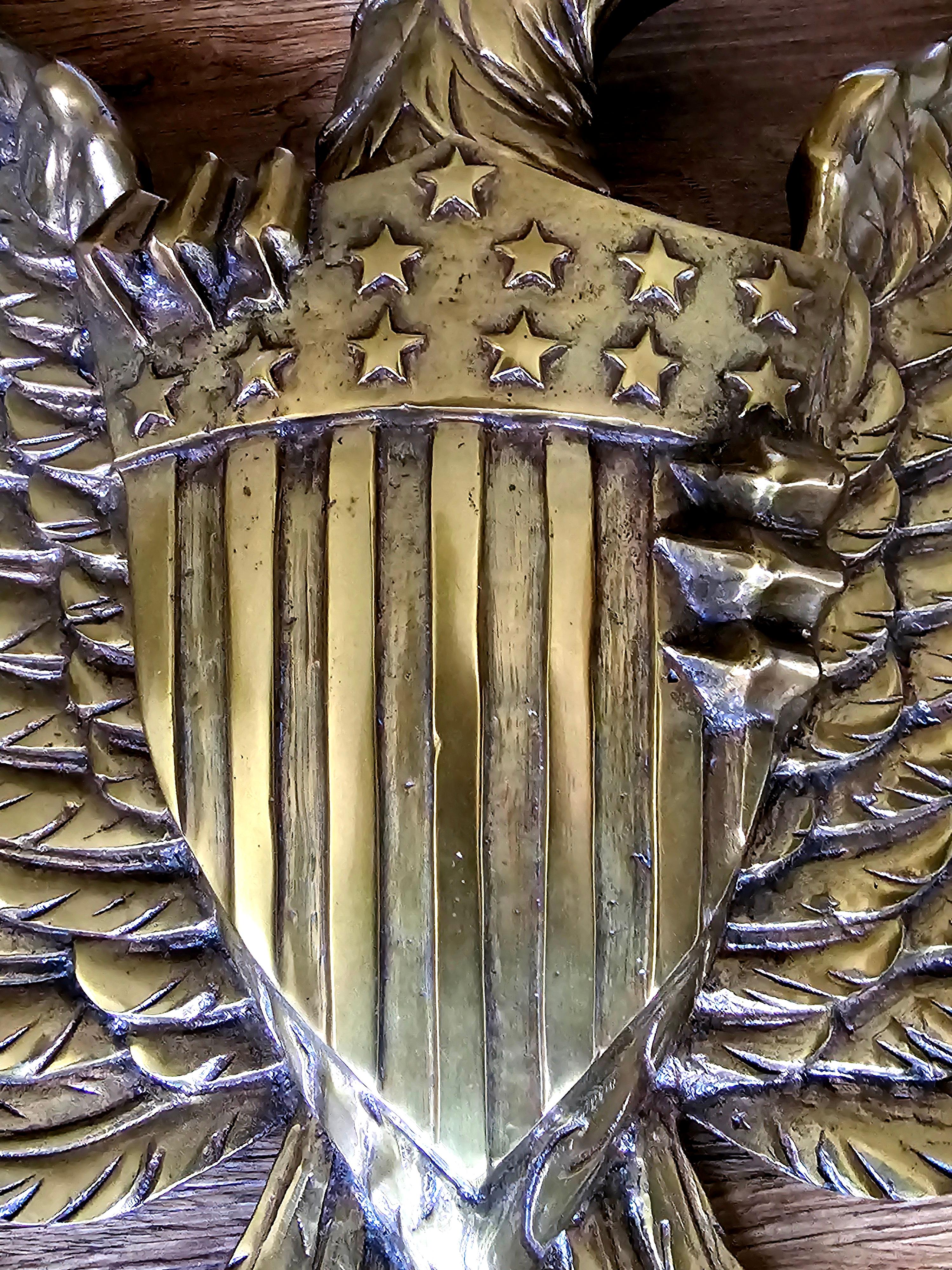 19th Century American Federal Bronze Bald  Eagle Wall Hanging Sculpture,  Large For Sale 3