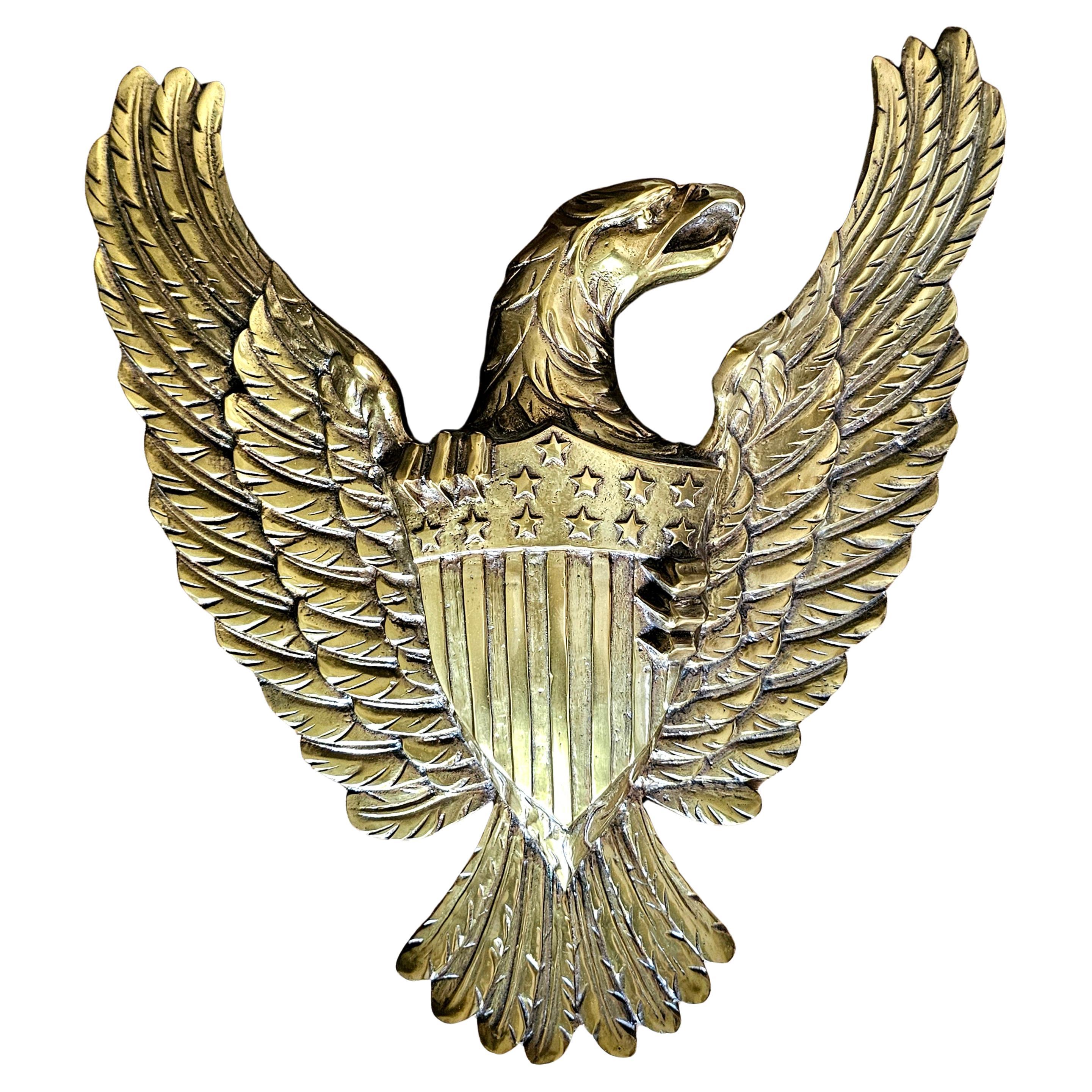 19th Century American Federal Bronze Bald  Eagle Wall Hanging Sculpture,  Large For Sale