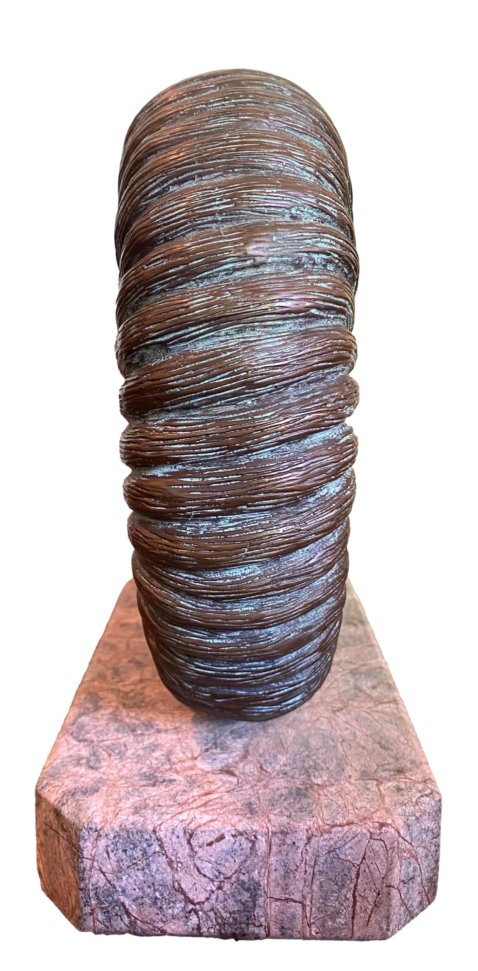 Beautiful bronze cast ammonite or spiral shell fossil on a marble base with a lovely patina.