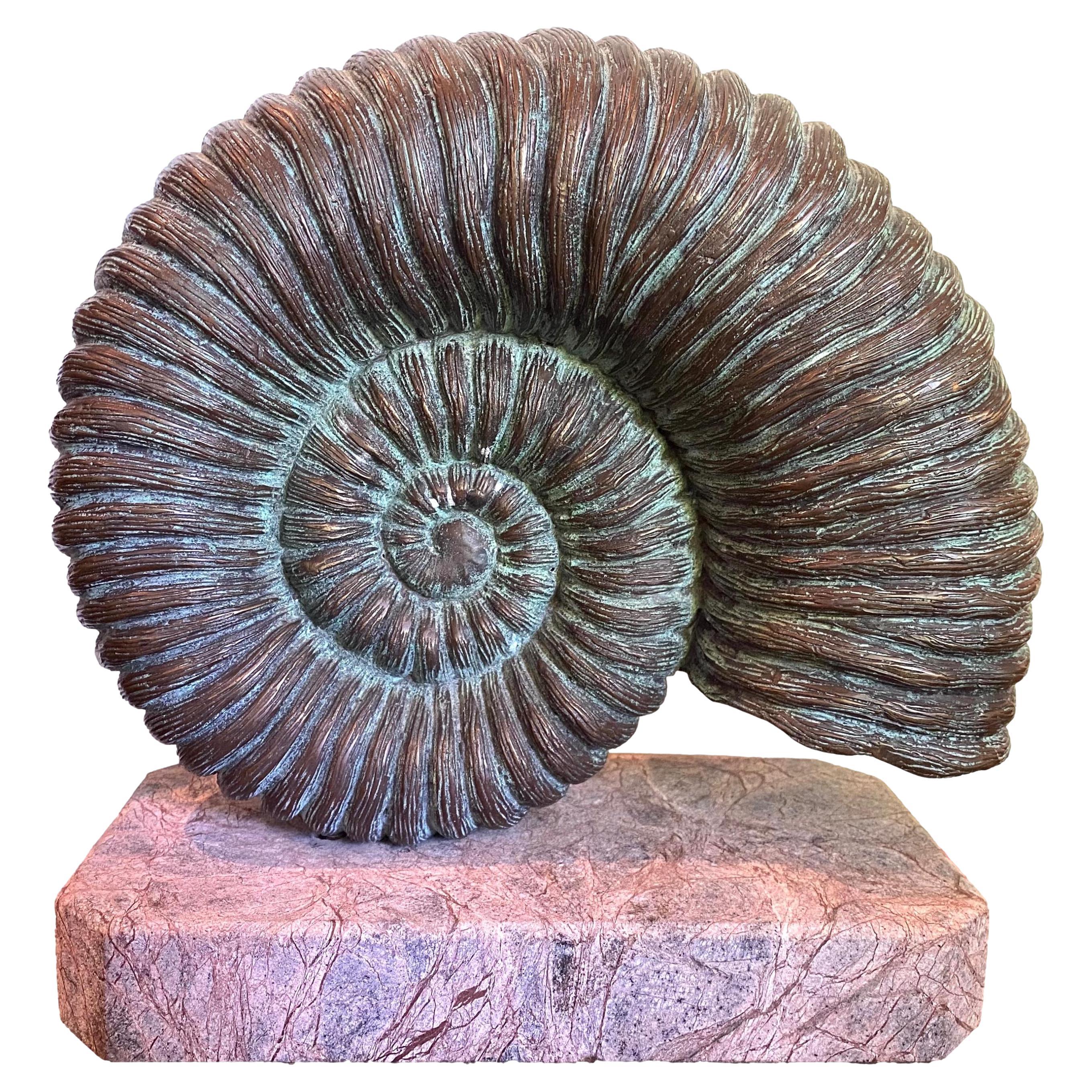 Bronze Ammonite on Marble Base For Sale