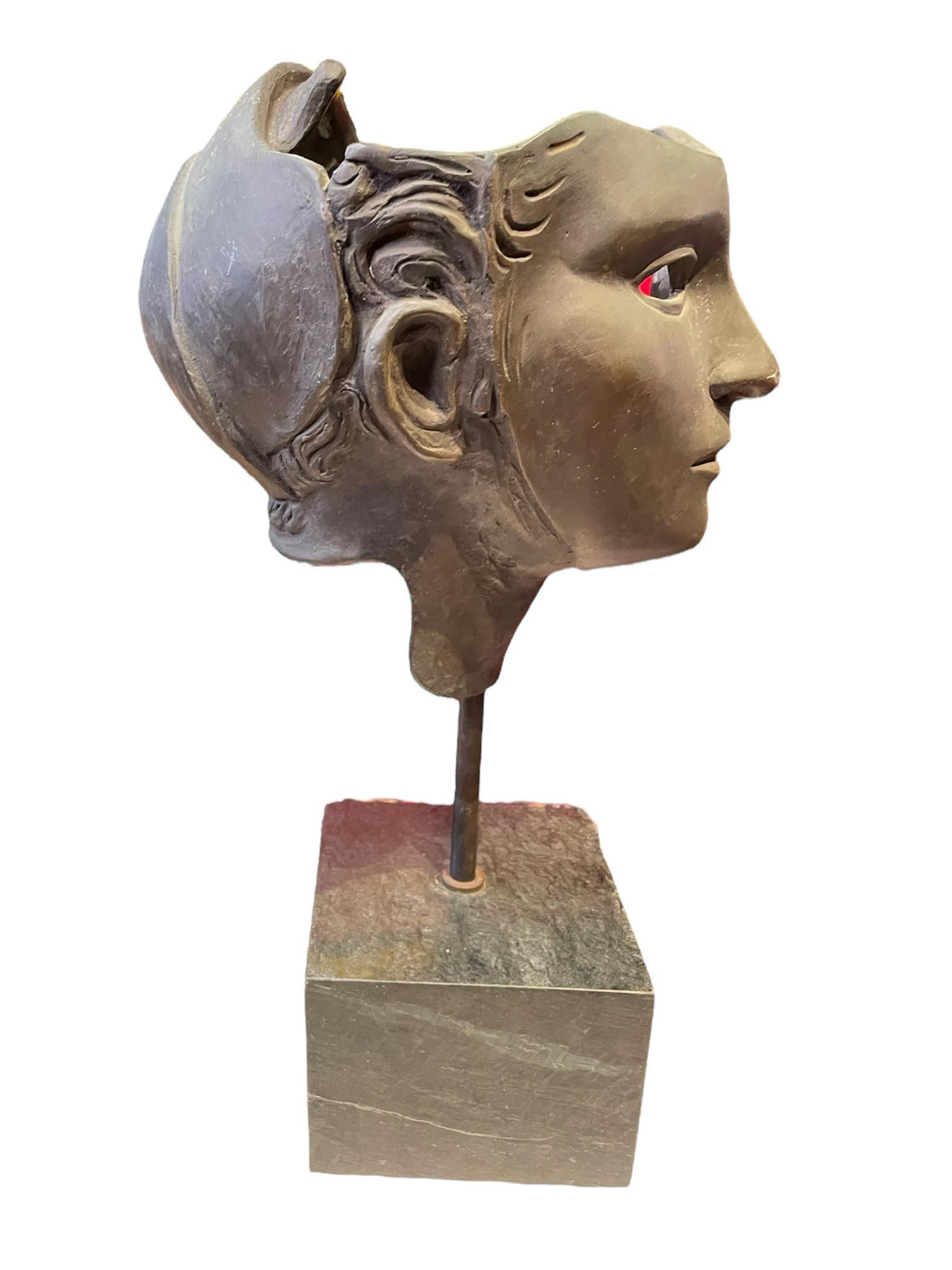 Bronze Anatomical Sculpture Of Head And Face By Alfonso Arana In Good Condition For Sale In Guaynabo, PR