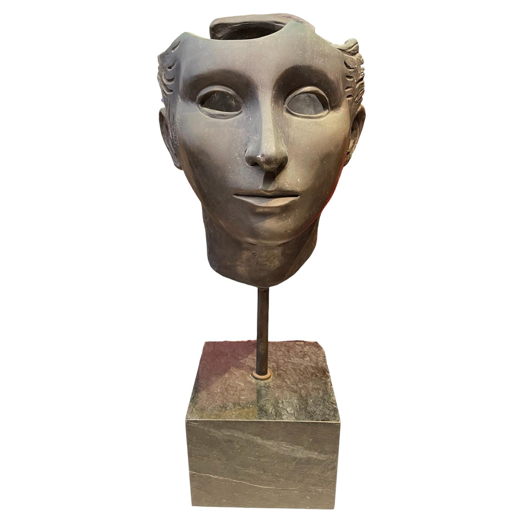 Bronze Anatomical Sculpture Of Head And Face By Alfonso Arana For Sale