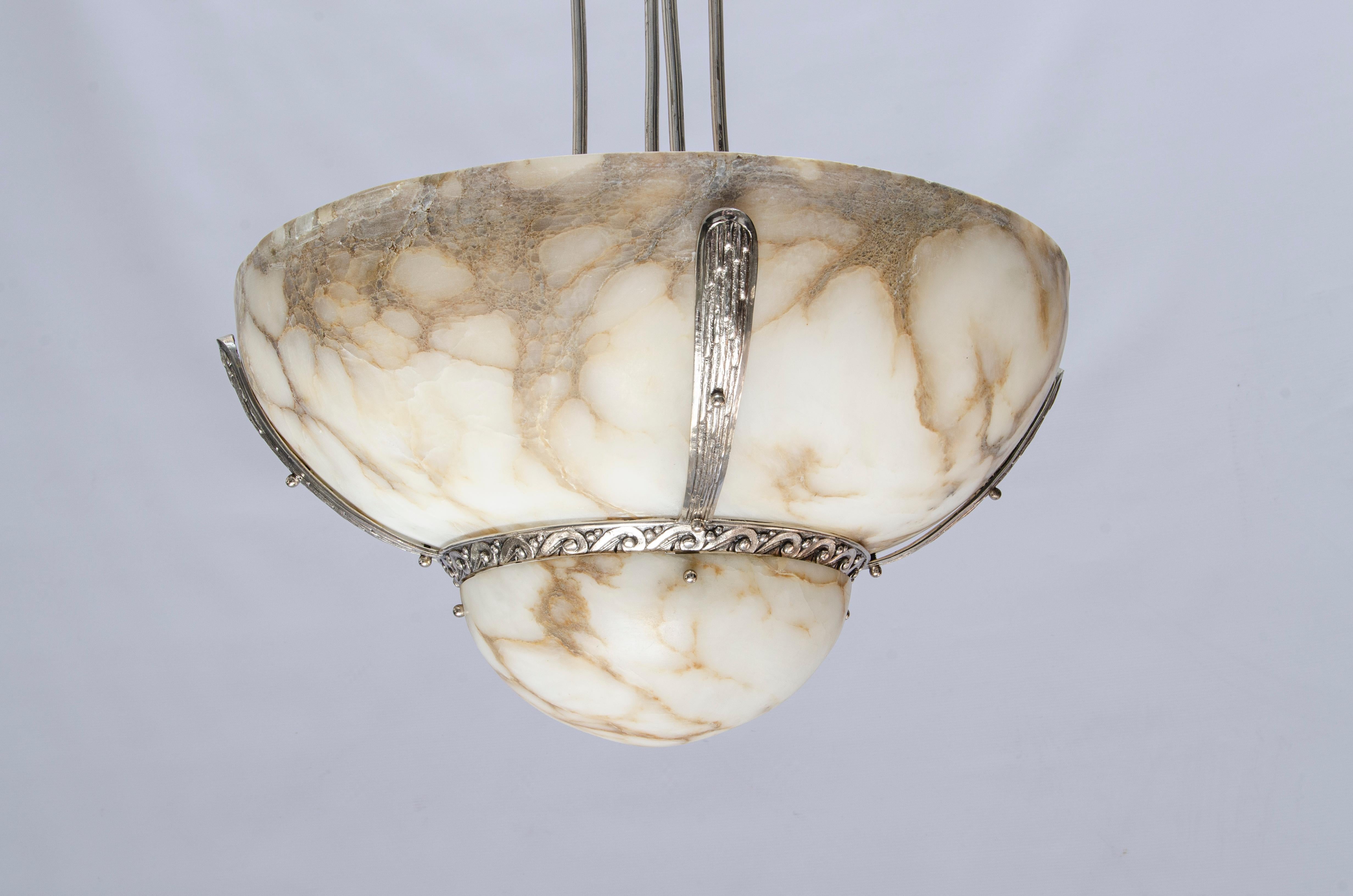 French Bronze and alabaster Art Deco hanging For Sale