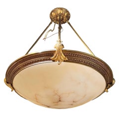 Bronze and Alabaster Coupe Plafonnier Chandelier