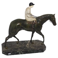 Sculpture de Jockey en bronze et albâtre de M. Guiraud Riviere