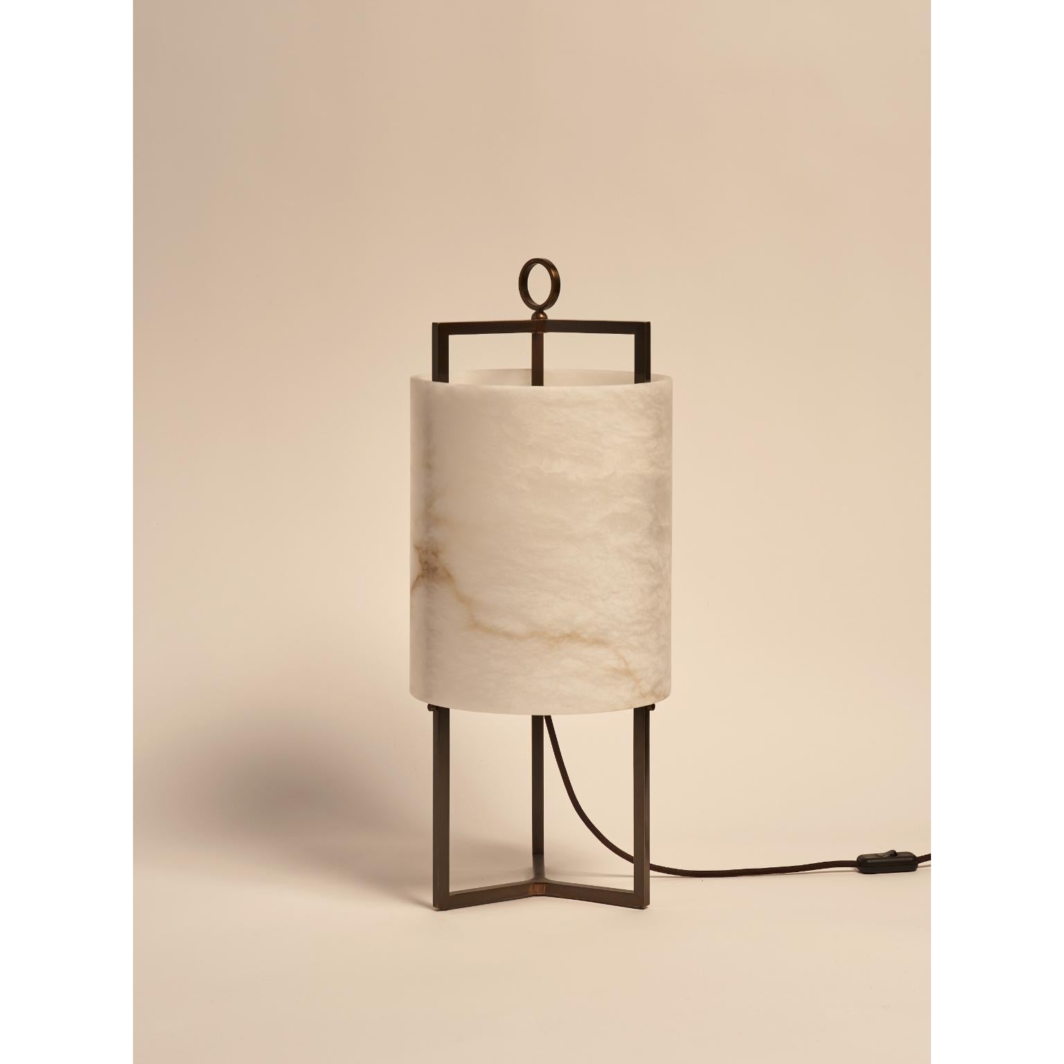 Bronze And Alabaster Lantern Table Lamp by MATLIGHT Milano
Dimensions: D 25 x W 25 x H 61 cm.
Materials: Bronze and Alabaster.

Handmade In Italy. All our lamps can be wired according to each country. If sold to the USA, it will be wired for the