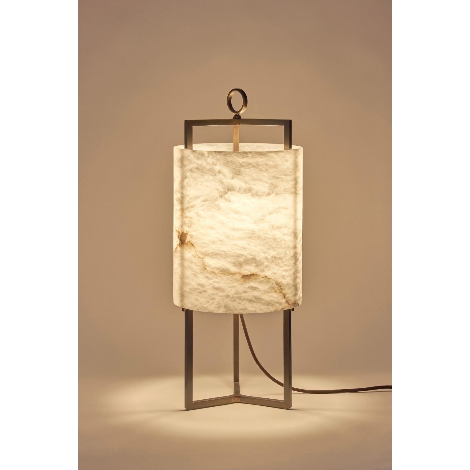Italian Bronze And Alabaster Lantern Table Lamp by MATLIGHT Milano For Sale