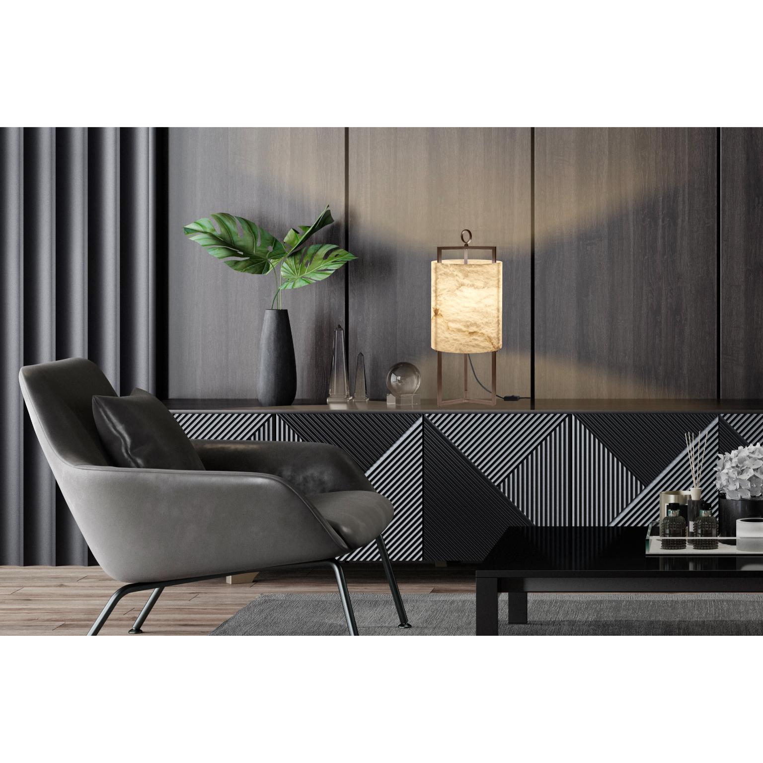 Contemporary Bronze And Alabaster Lantern Table Lamp by MATLIGHT Milano For Sale
